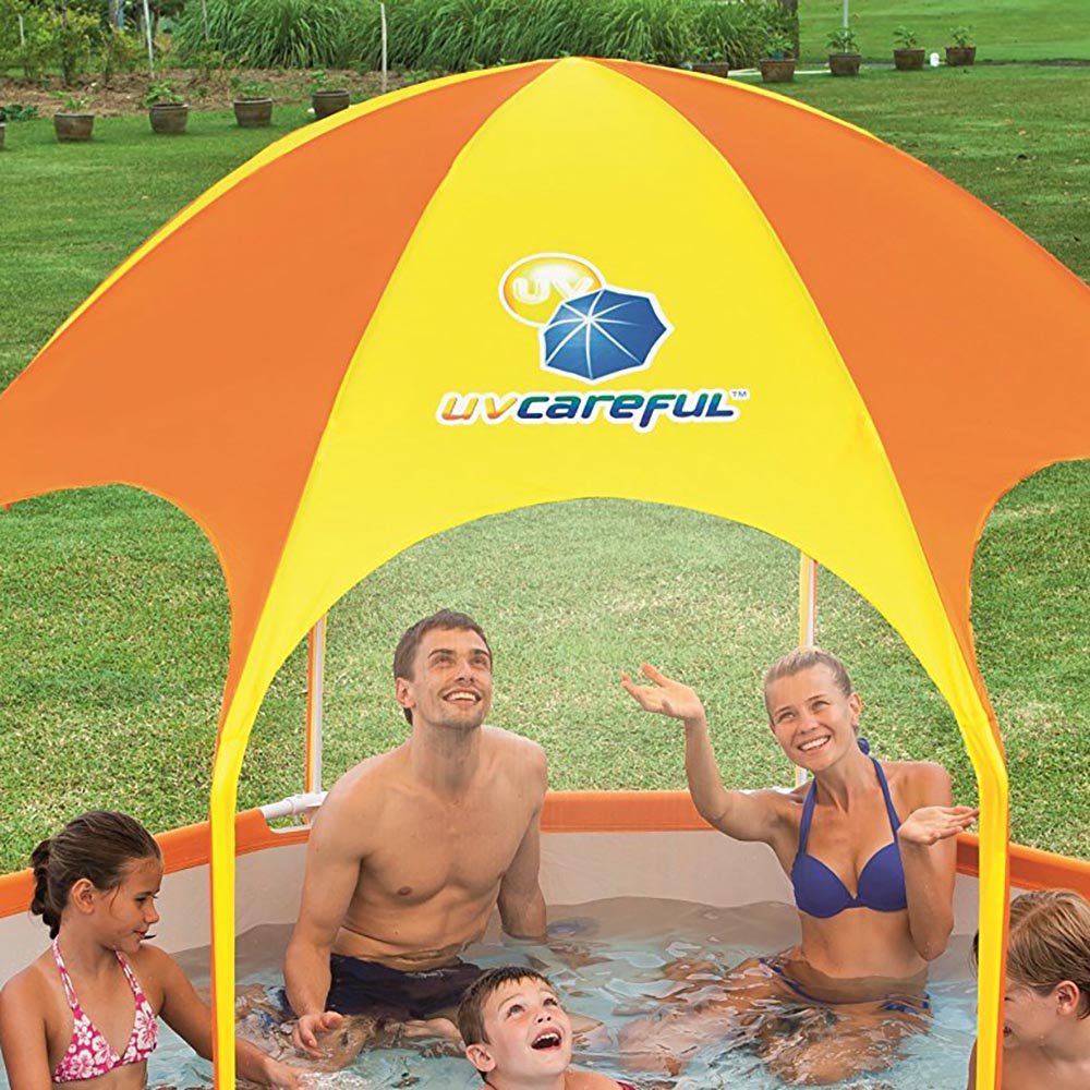 Bestway Kids Play Pool w/ UV Canopy and Swimline 4' Telescopic Pool Skimmer Net