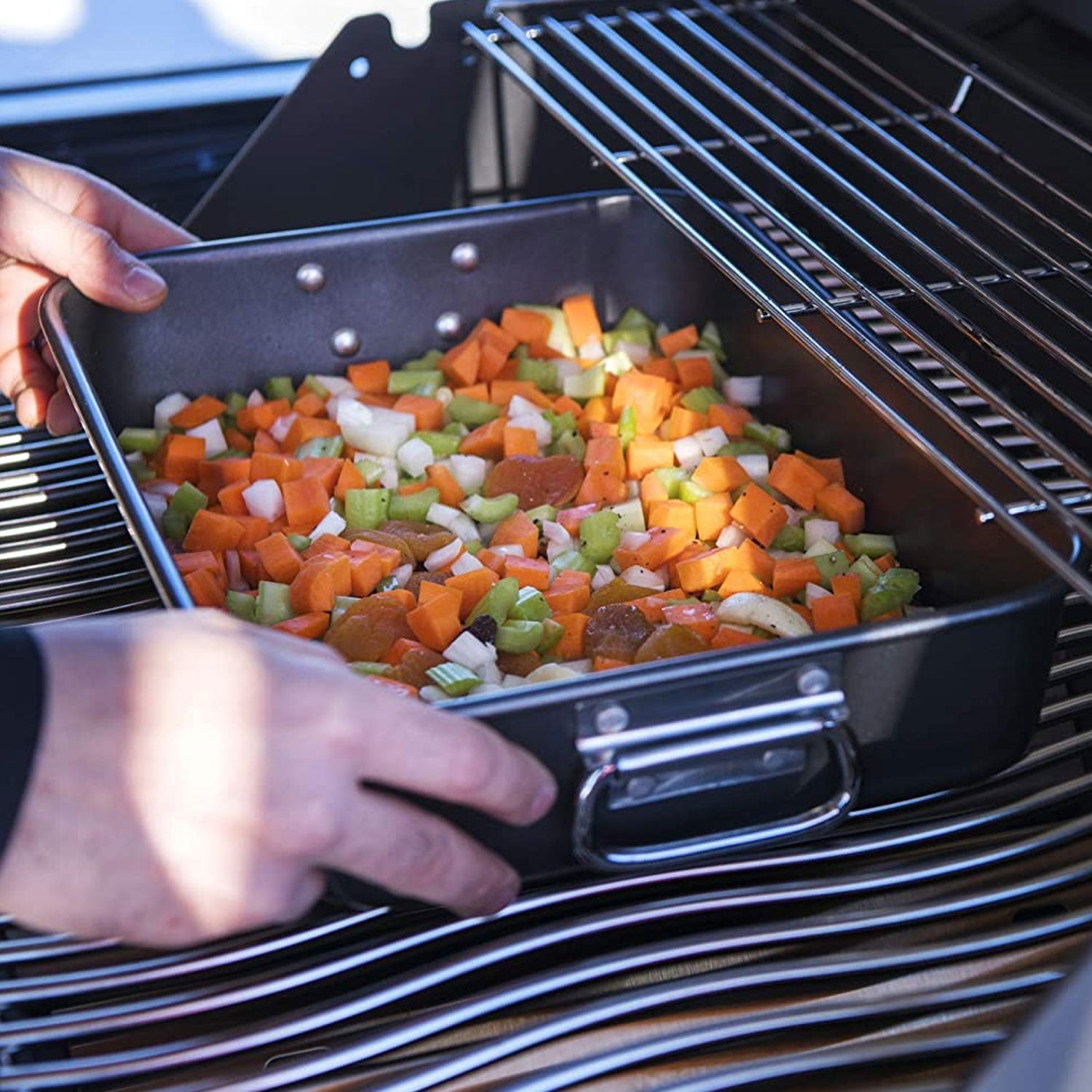 Napoleon 56055 Drop In Porcelainized Steel Roasting Pan for Rogue Series Grills