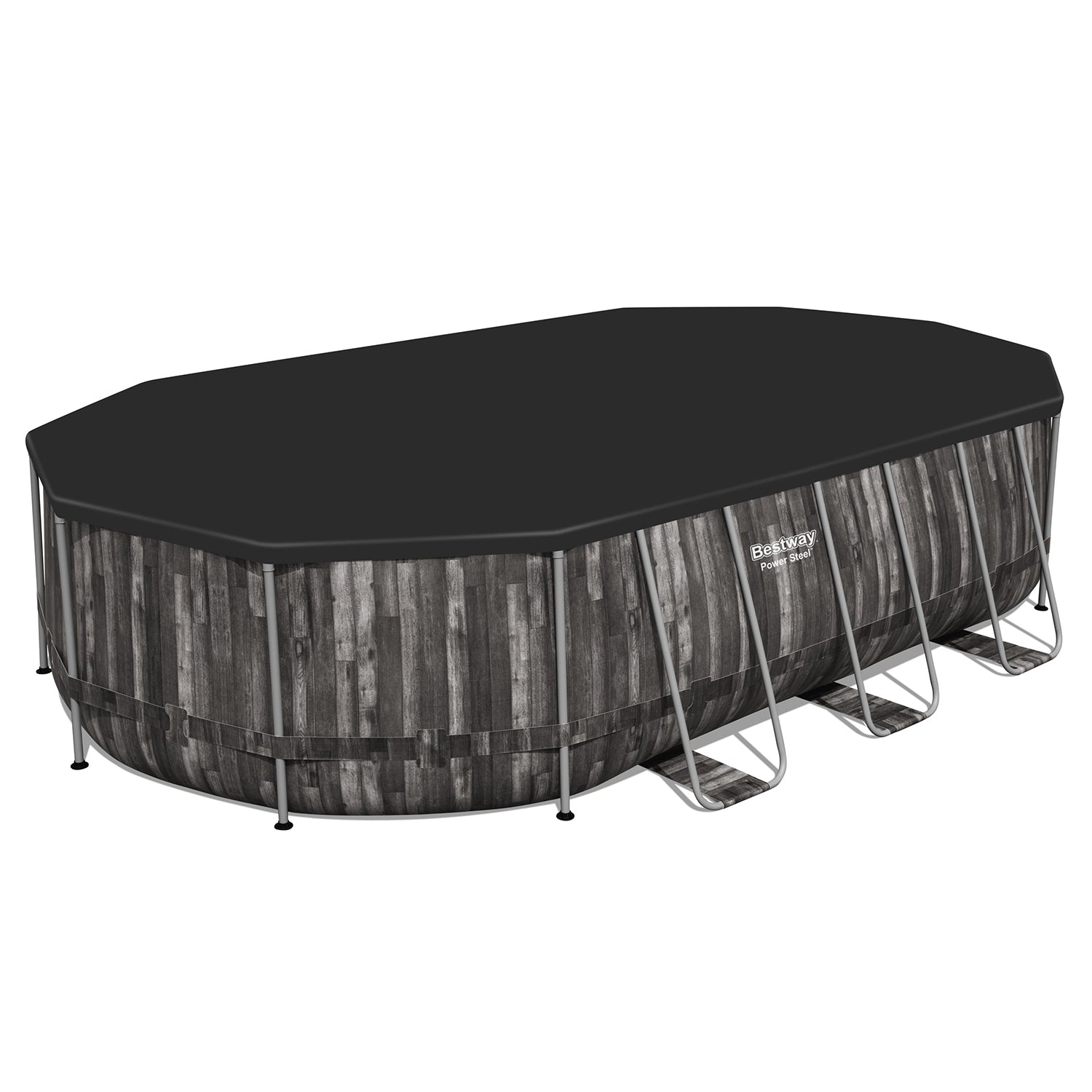 Bestway 5611SE-BW Power Steel Frame 20 x 12 x 4 Foot Above Ground Oval Pool Set