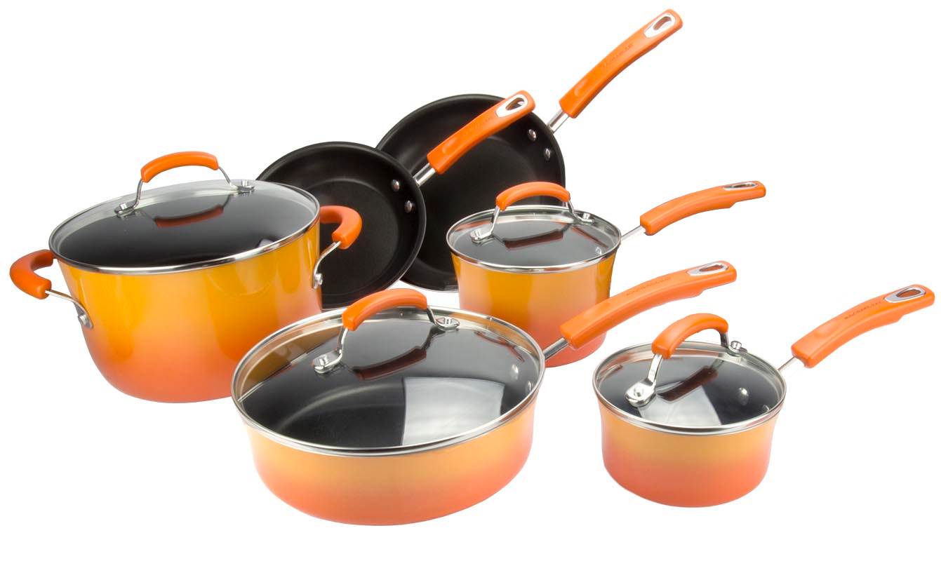Rachael Ray 10-Piece NonStick Hard Enamel Cookware Set Pots Pans (Open Box)