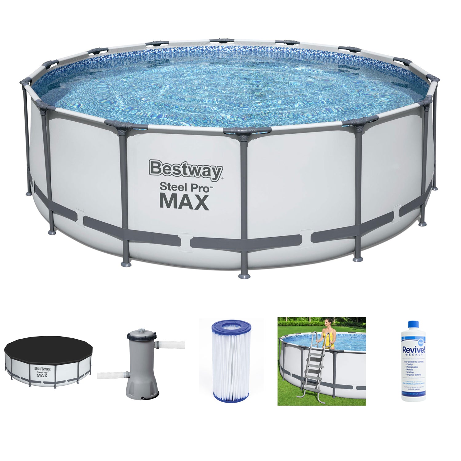 Bestway Steel Pro MAX 14 x 4 Foot Above Ground Round Swimming Complete Pool Set