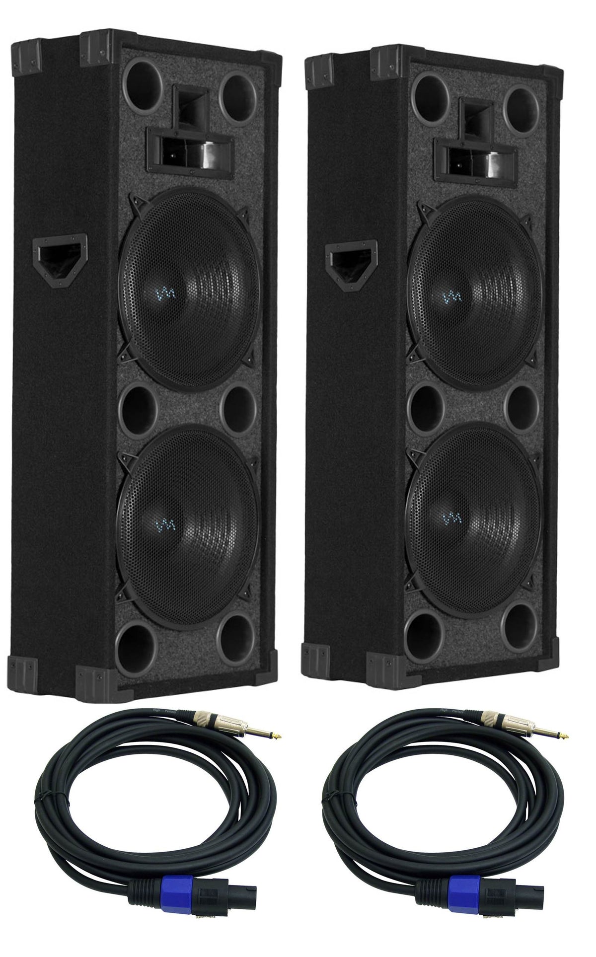 2) VM Audio VAS428P 8" 1600 Watt DJ Passive Loud Speaker System + 2 15' Cables