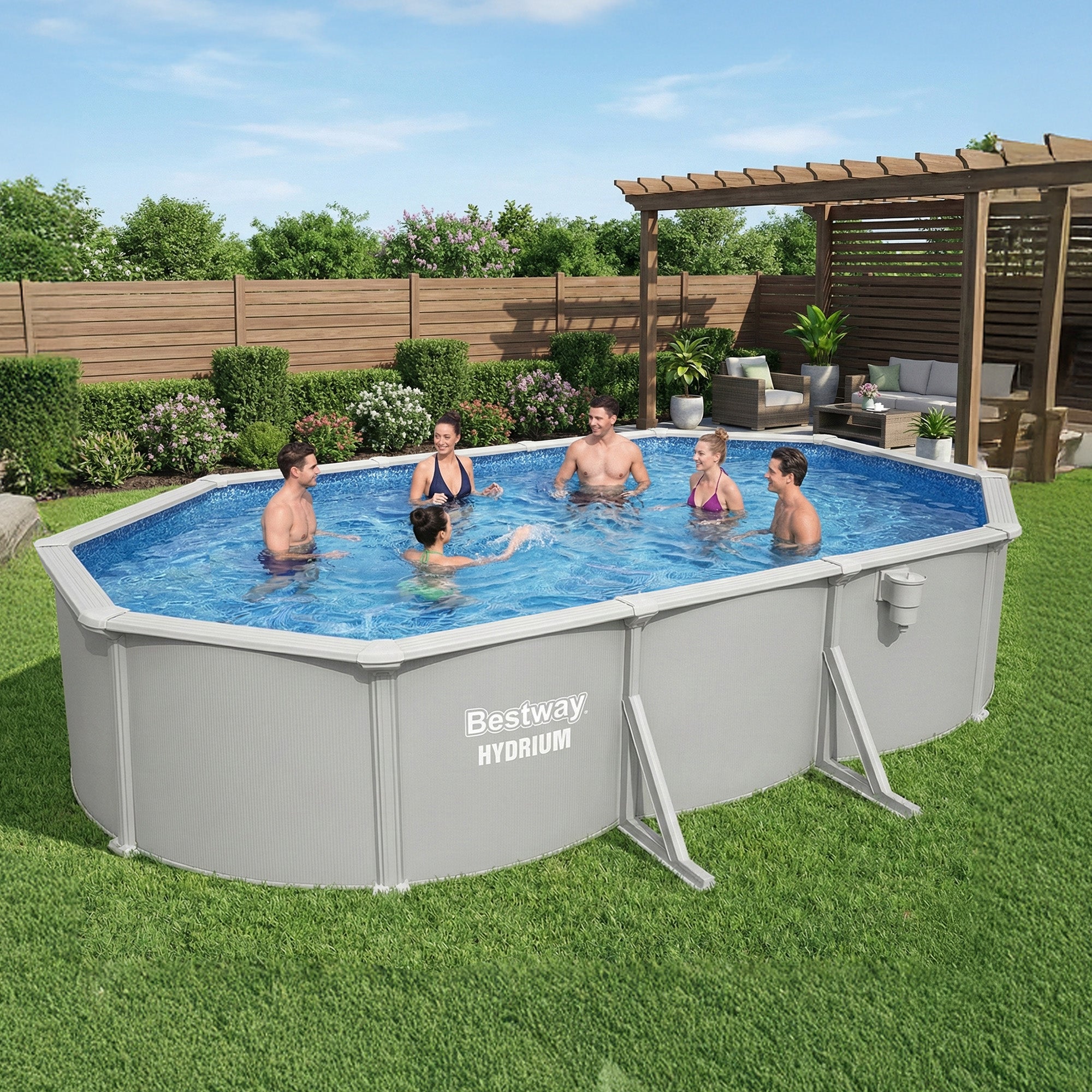 Bestway Hydrium 20' x 12' x 48" Oval Steel Wall Above Ground Pool Set