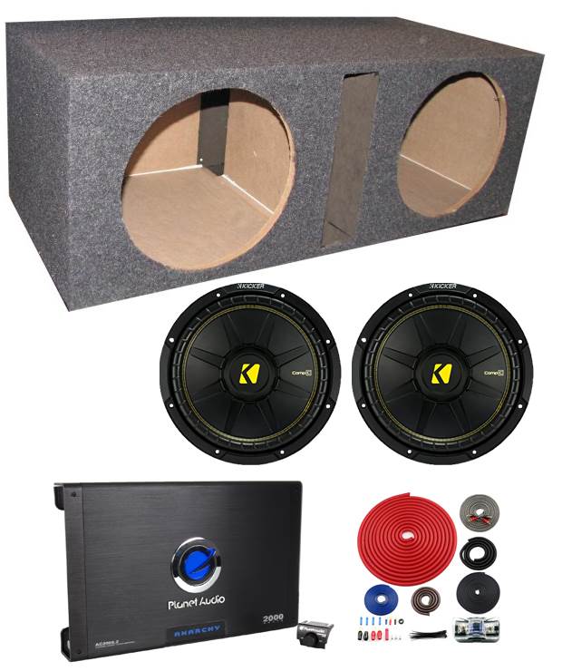 2) New Kicker 44CWCS104 10" 1000W Car Subwoofers + Sub Box + Amplifier + Amp Kit