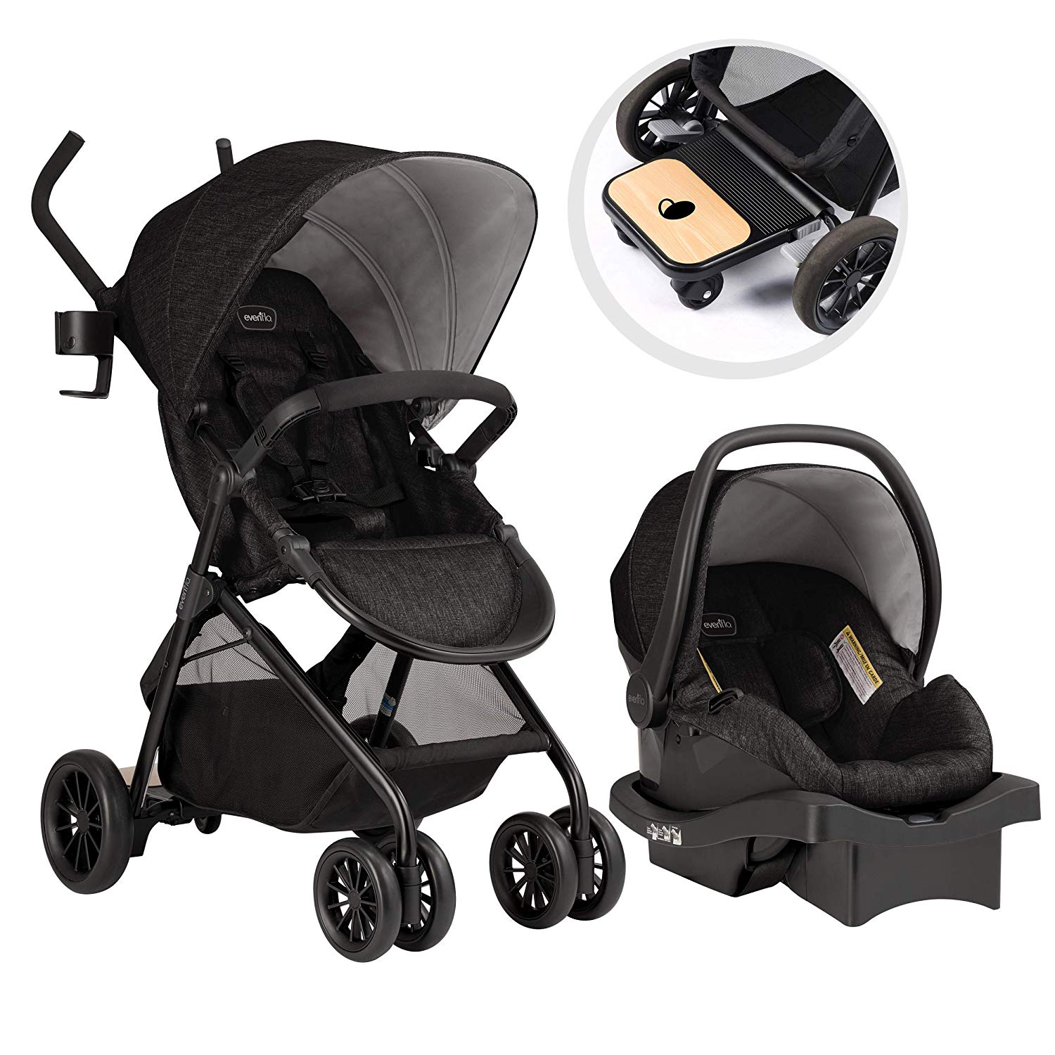 Evenflo Sibby Travel System with LiteMax 35 Infant Car Seat, Charcoal (Used)