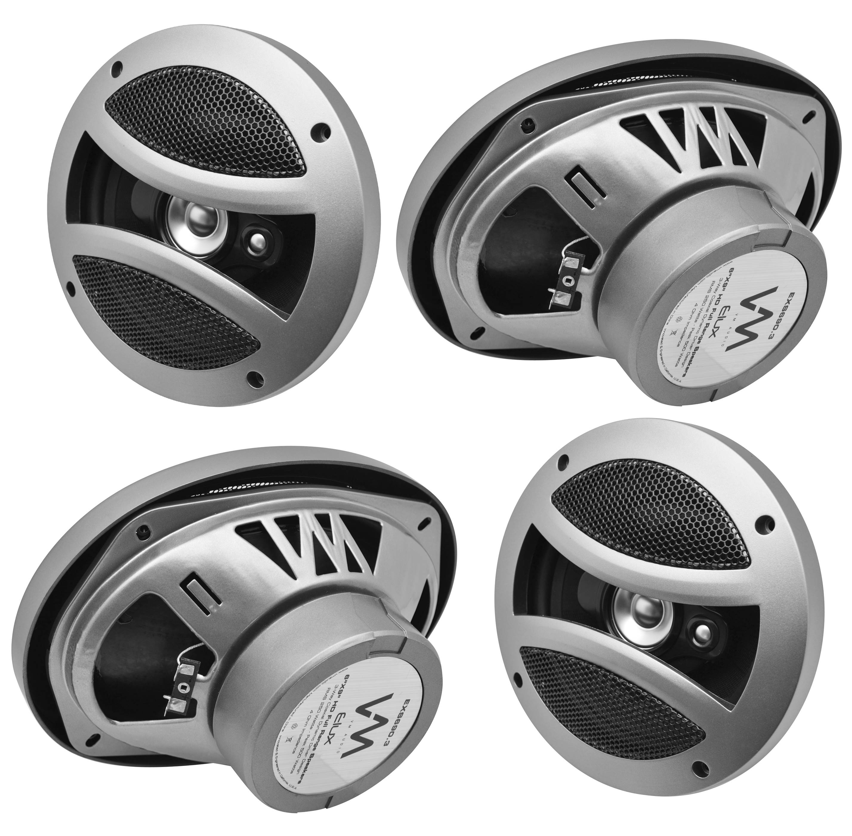 4) VM Audio EXS650.3 6.5" 320 Watt 3-Way Full Range Coaxial Car Speakers (Four)