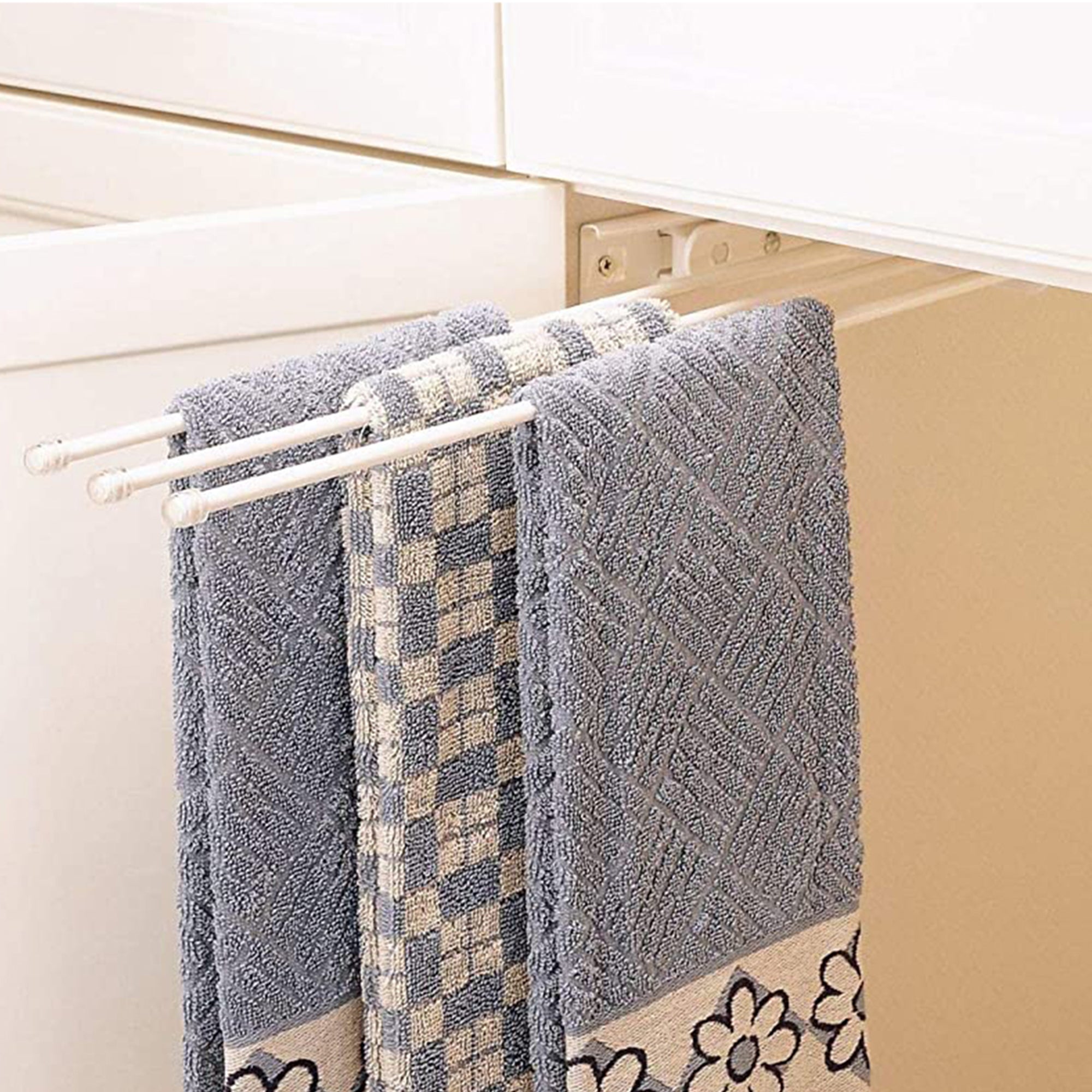 Rev-A-Shelf Pullout Dish Towel Bar Under Kitchen Cabinet 3 Prong, White, 563-47 - VMInnovations
