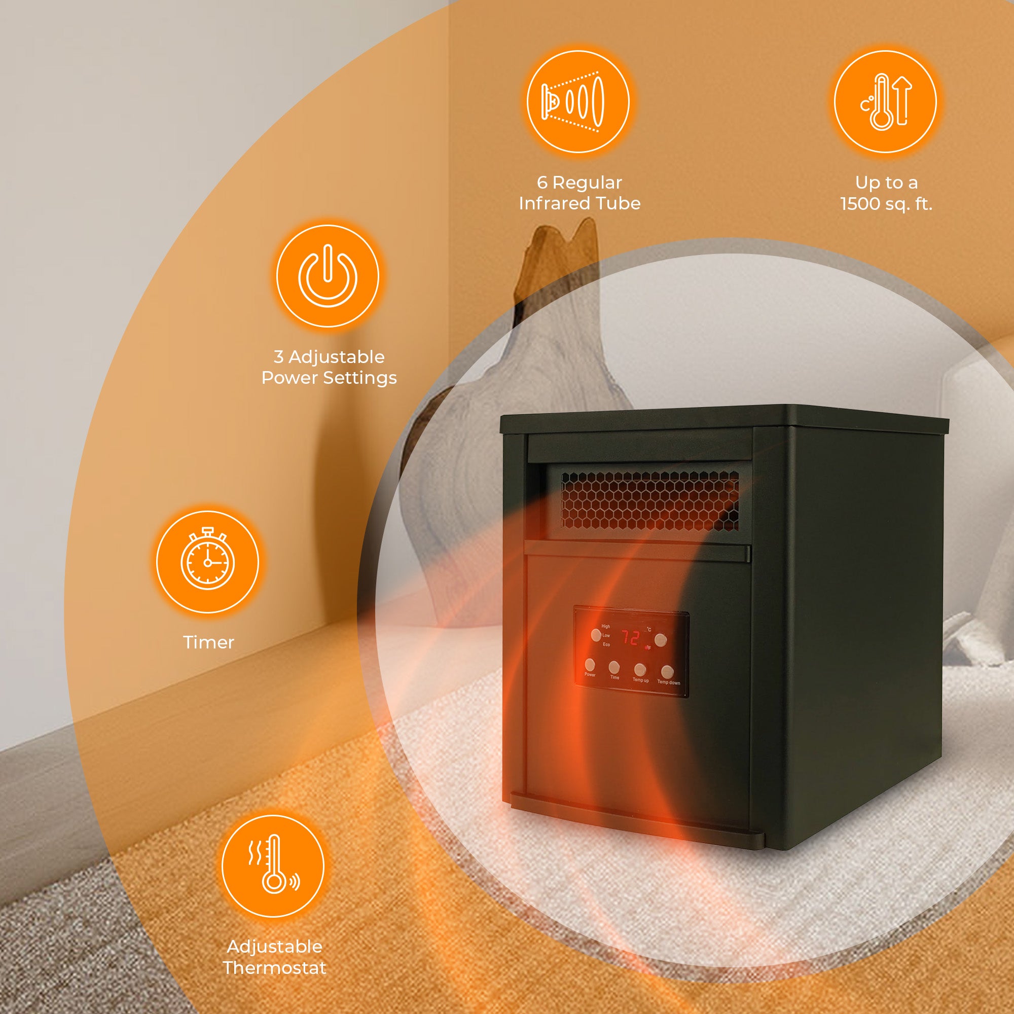 LifeSmart LifePro 6 Element 1500W Electric Infrared Quartz Indoor Space Heater