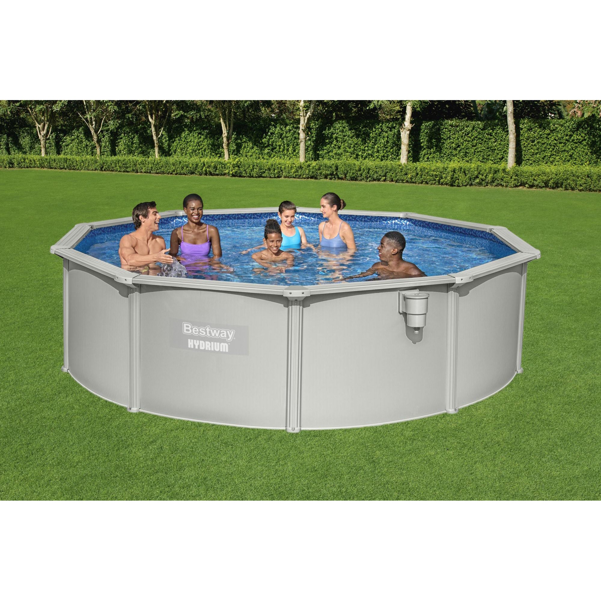 Bestway Hydrium 15'x48" Round Steel Wall Swimming Pool Set, Gray (Used) - VMInnovations