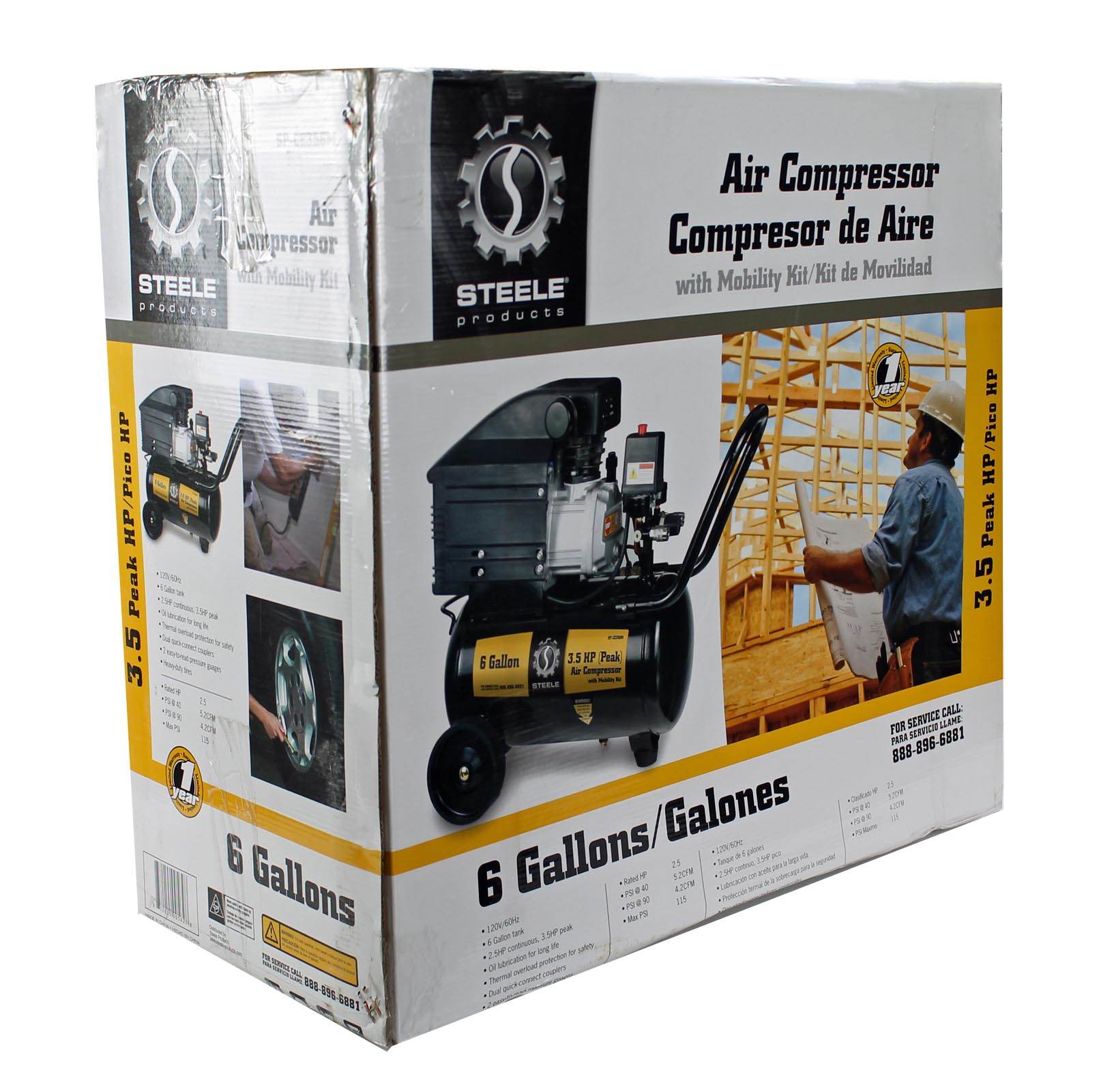 Steele Products 3.5HP Electric Portable 6 Gallon Air Compressor - For Parts