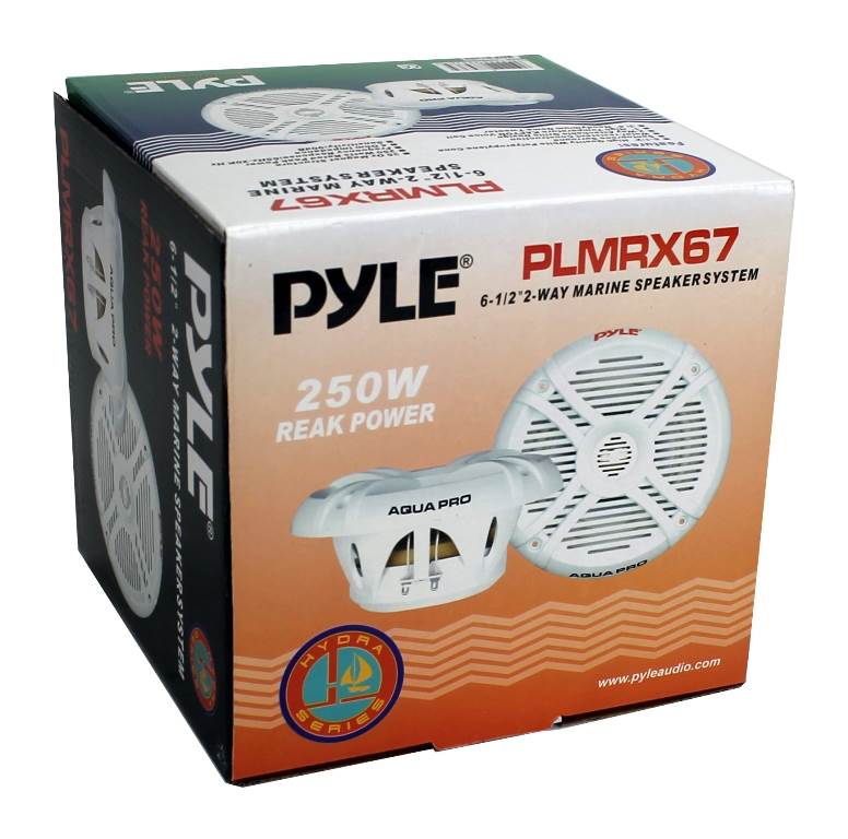 2) Pyle PLMRX67 6.5" 250W 2-Way Marine Speakers + PLMR20W In-Dash MP3 Receiver