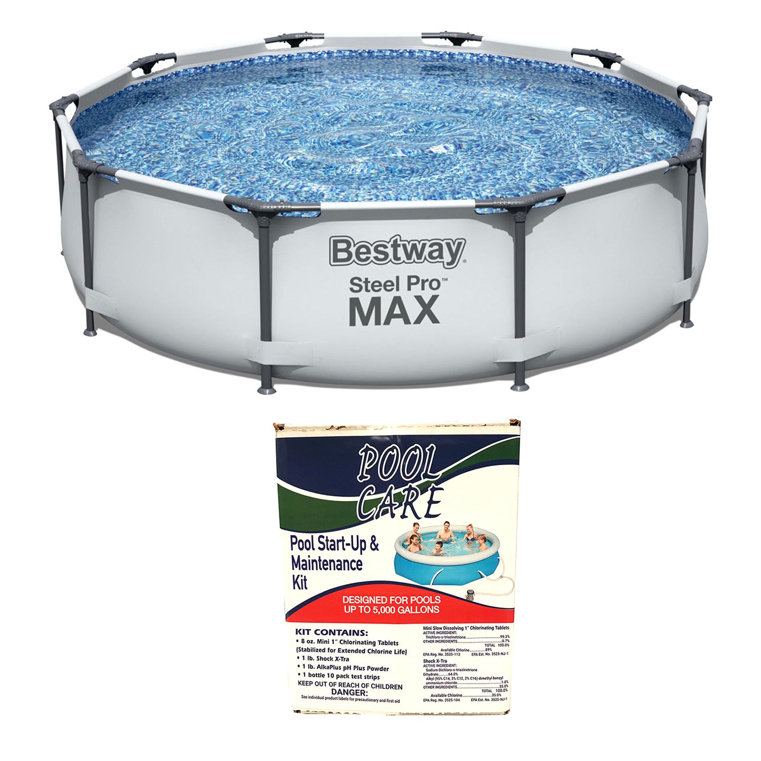Bestway Steel Pro 10ft x 30in Round Frame Above Ground Pool Set & Cleaning Kit