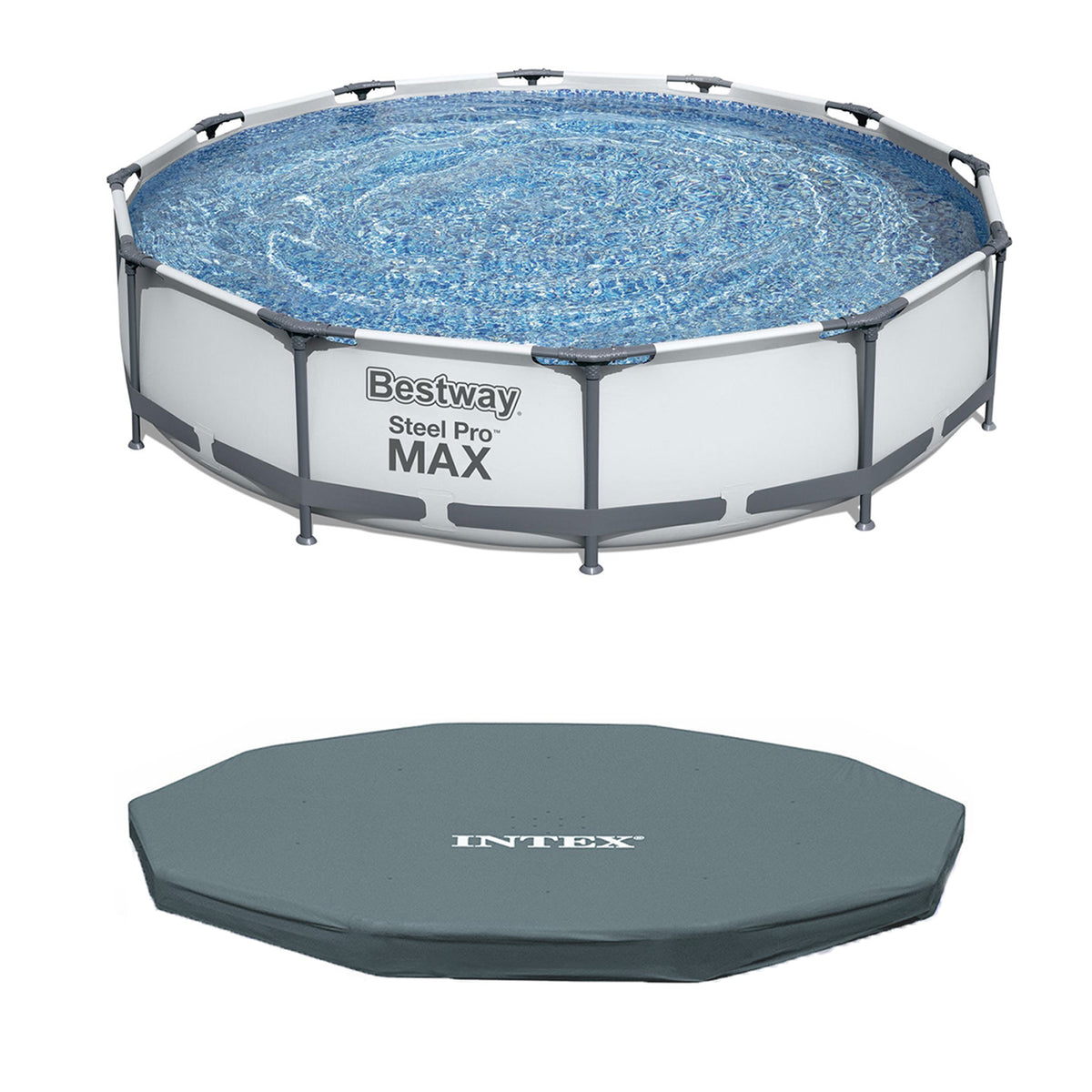 Bestway Steel Pro 12' x 30" Frame Above Ground Pool Set with INTEX Pool Cover