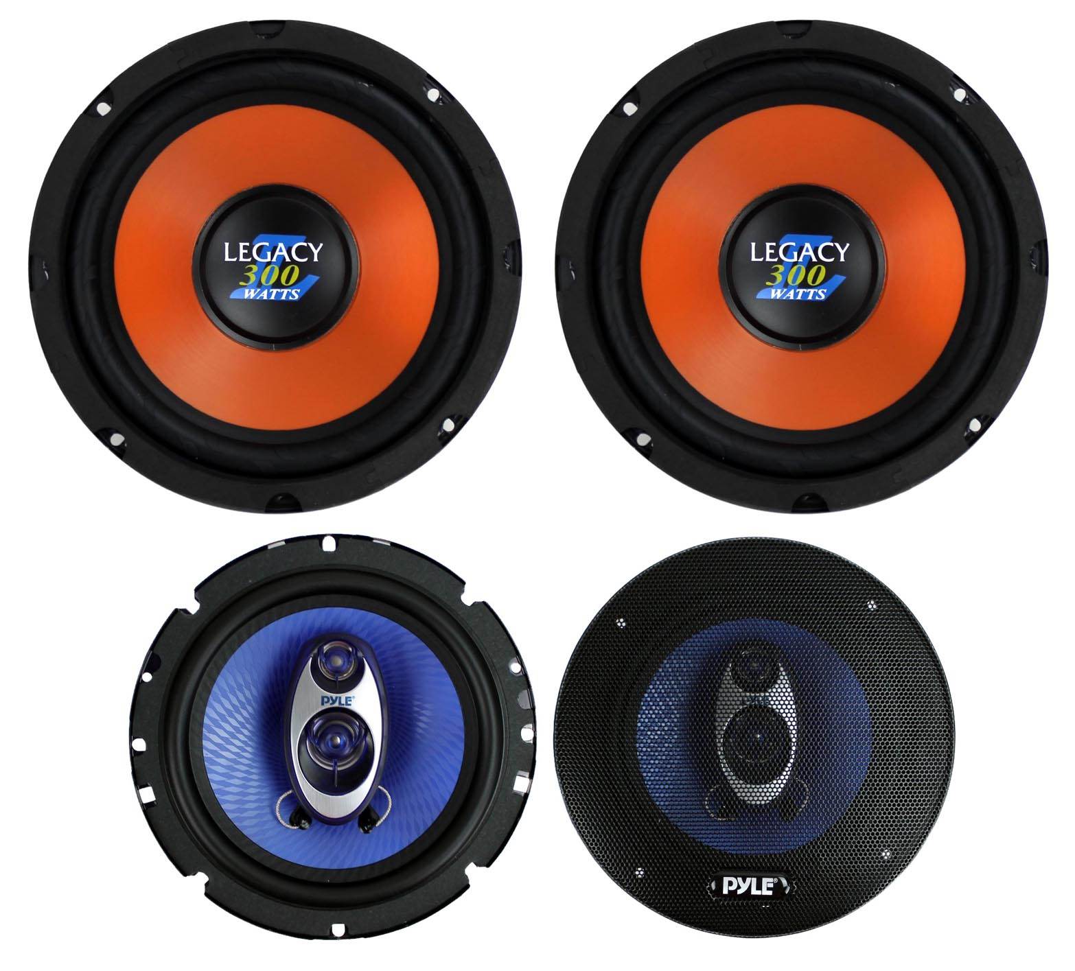 2) Legacy LWF8X 8" 600W Car Audio Subwoofers +2) PL63BL 6.5" 360W 3-Way Speakers