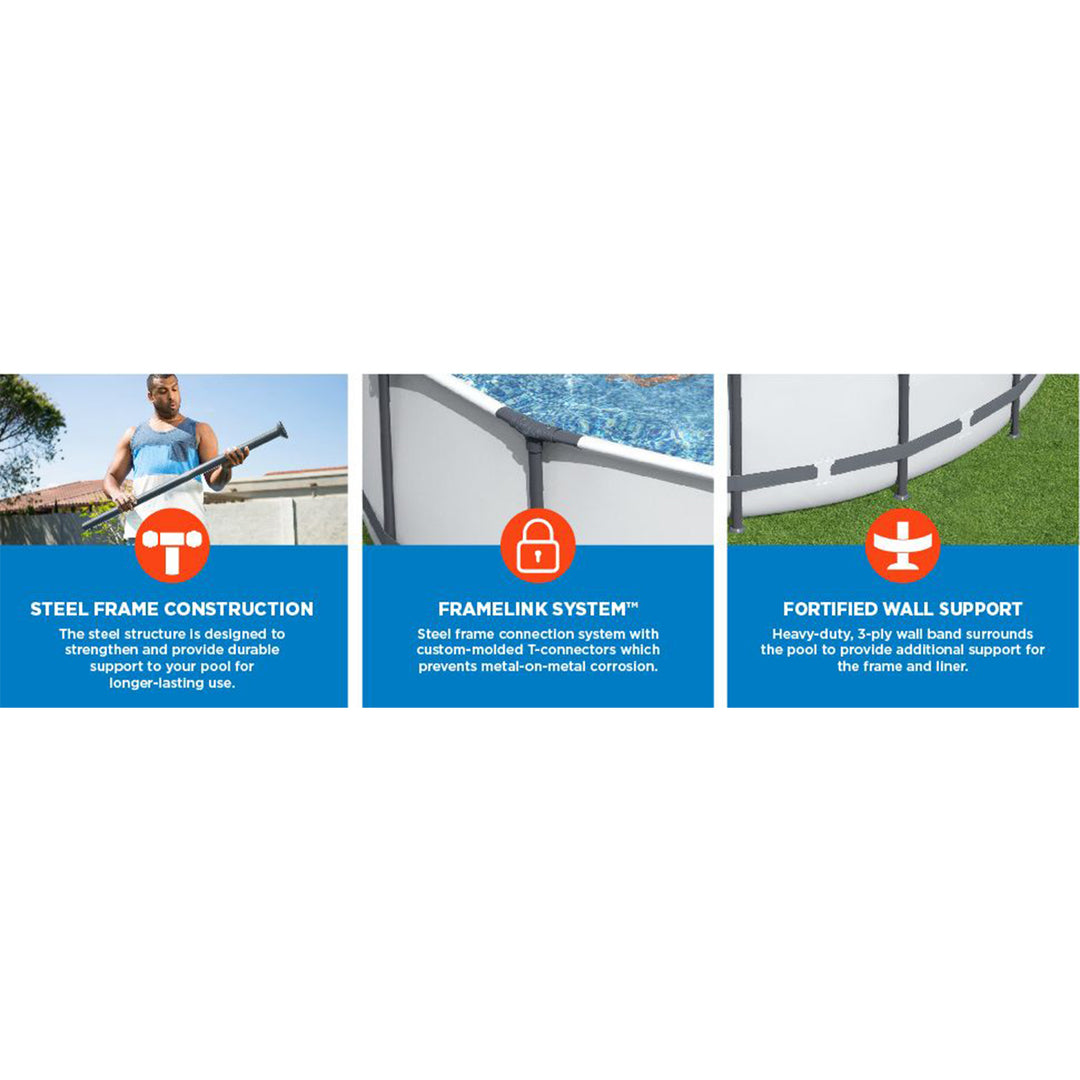 Bestway Round Steel Frame Above Ground Pool w/ Cleaning Accessories, 18 x 4 Feet - VMInnovations