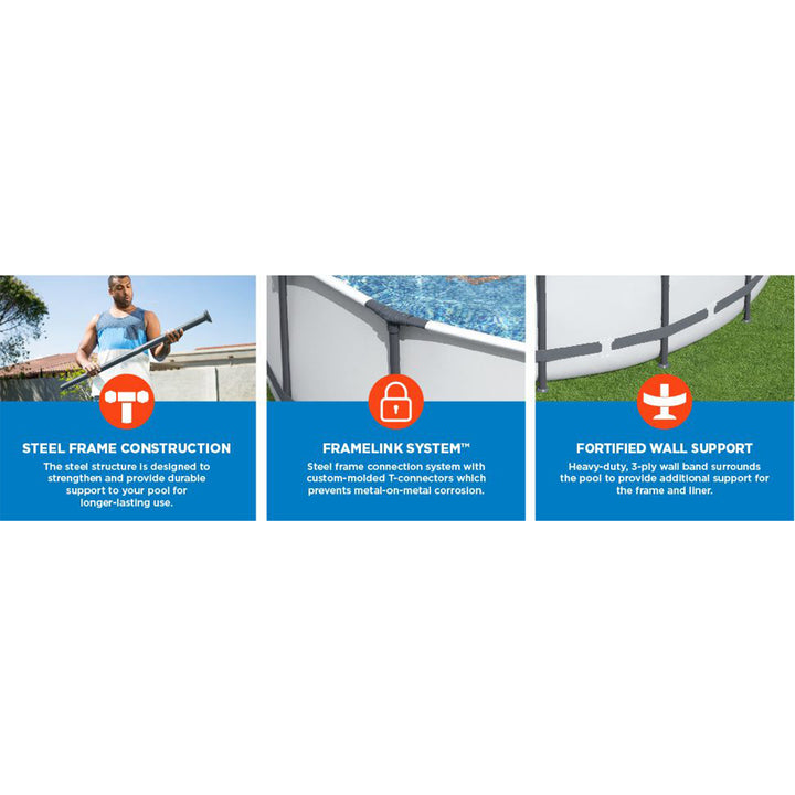 Bestway Round Steel Frame Above Ground Pool w/ Cleaning Accessories, 18 x 4 Feet - VMInnovations