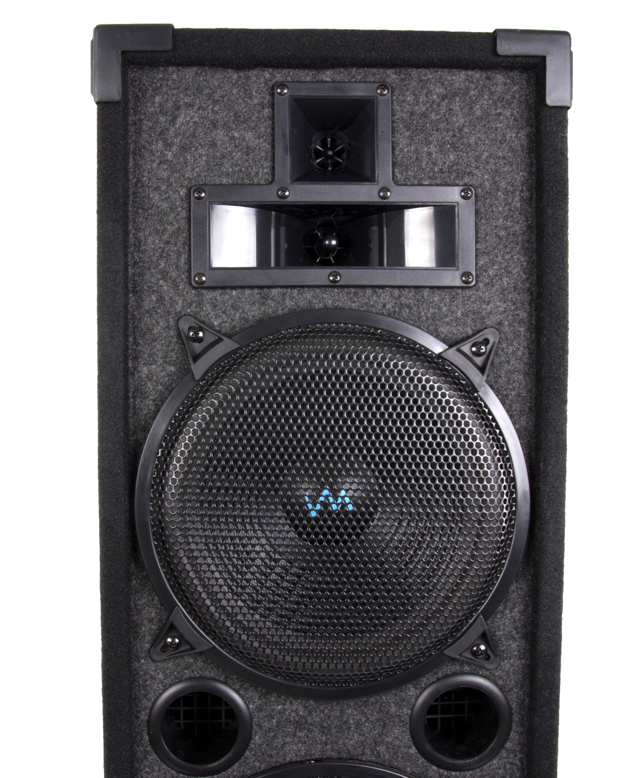 VM Audio VAS4210P 2200W 4-Way Dual 10" DJ Loud Speakers + Cables & Tripod Poles