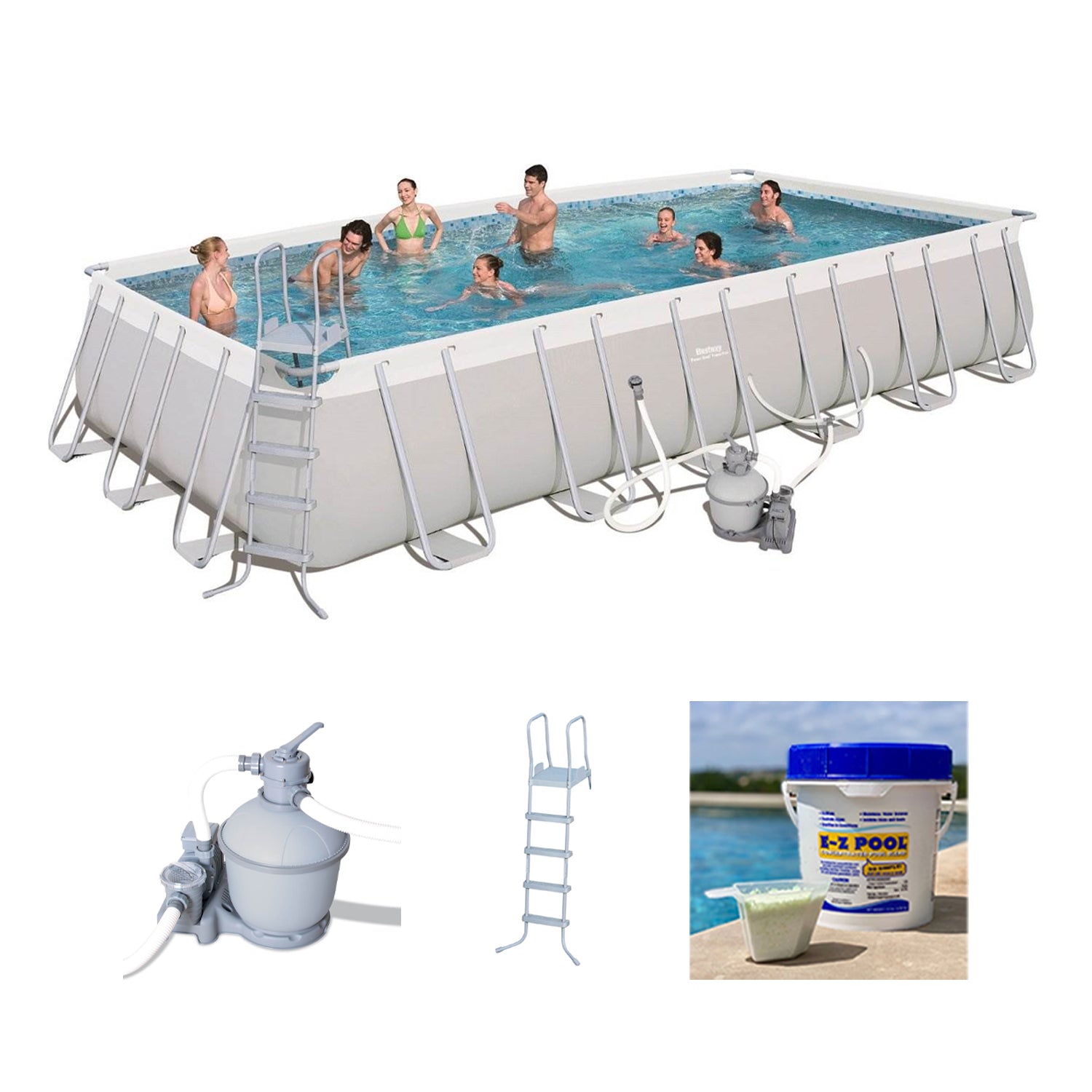 Bestway Power Steel Swimming Pool Set & E-Z Pool All in 1 Solution Blend, 10 Lbs