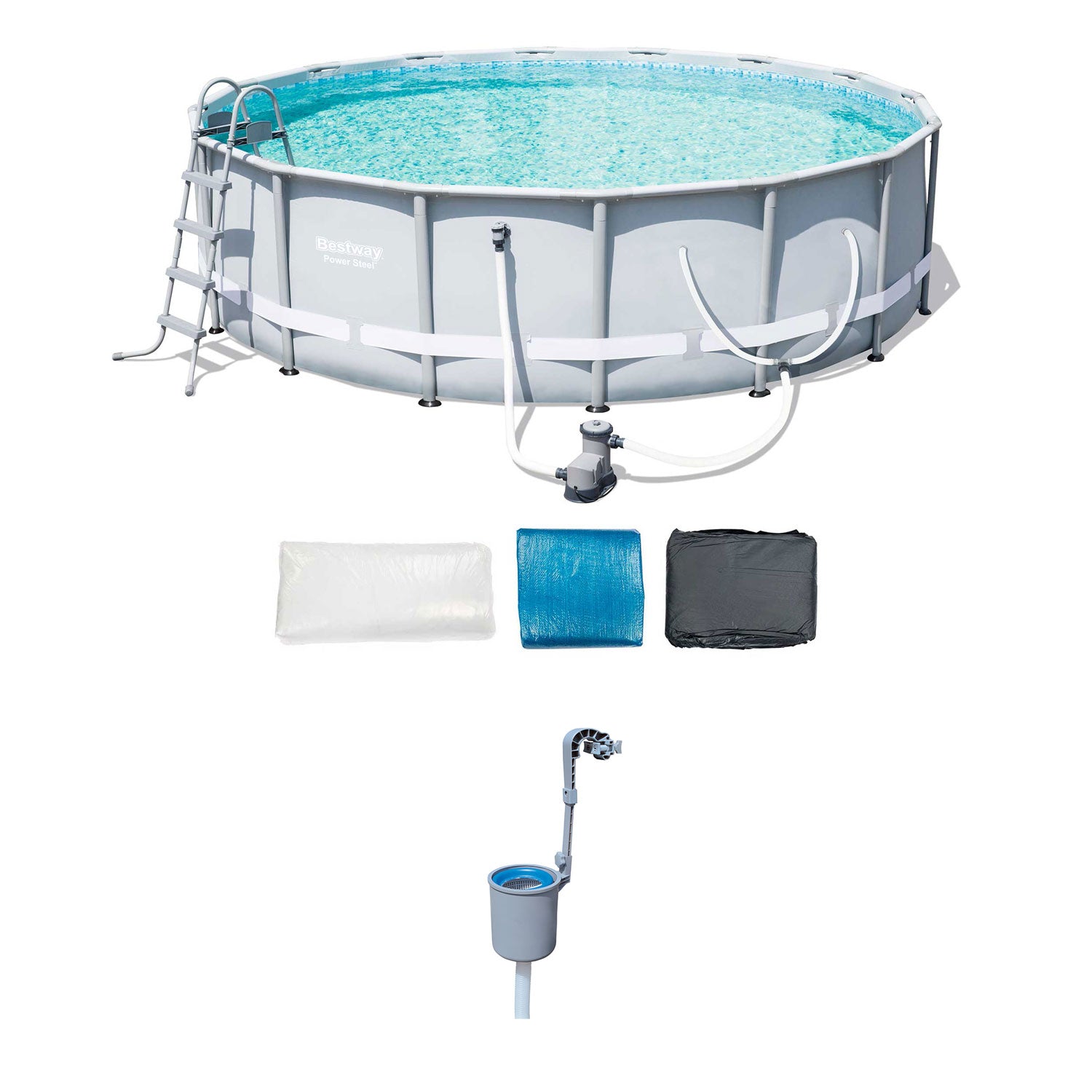 Bestway 16ft x 48in Steel Pro Frame Pool Set & Surface Skimmer Debris Cleaner