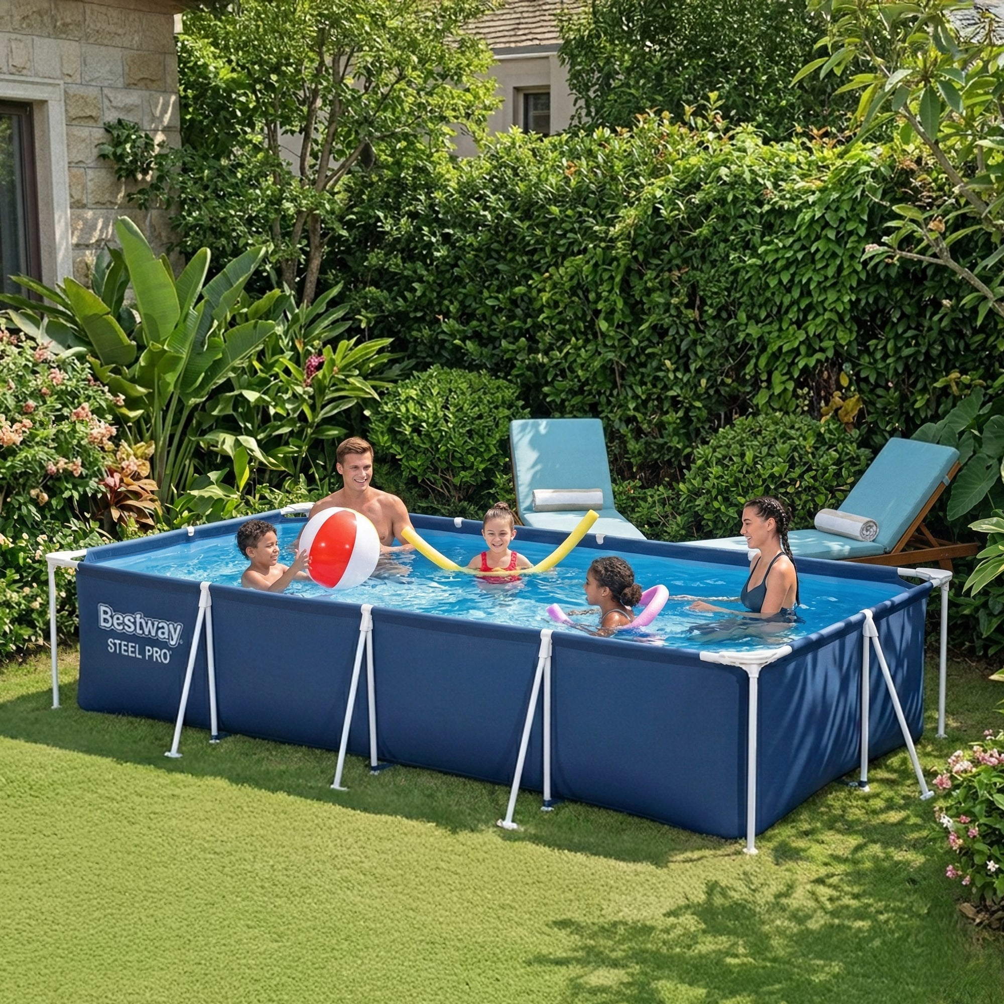 Bestway 13 Foot x 32 Inch Rectangular Above Ground Swimming Pool, Blue(Open Box)