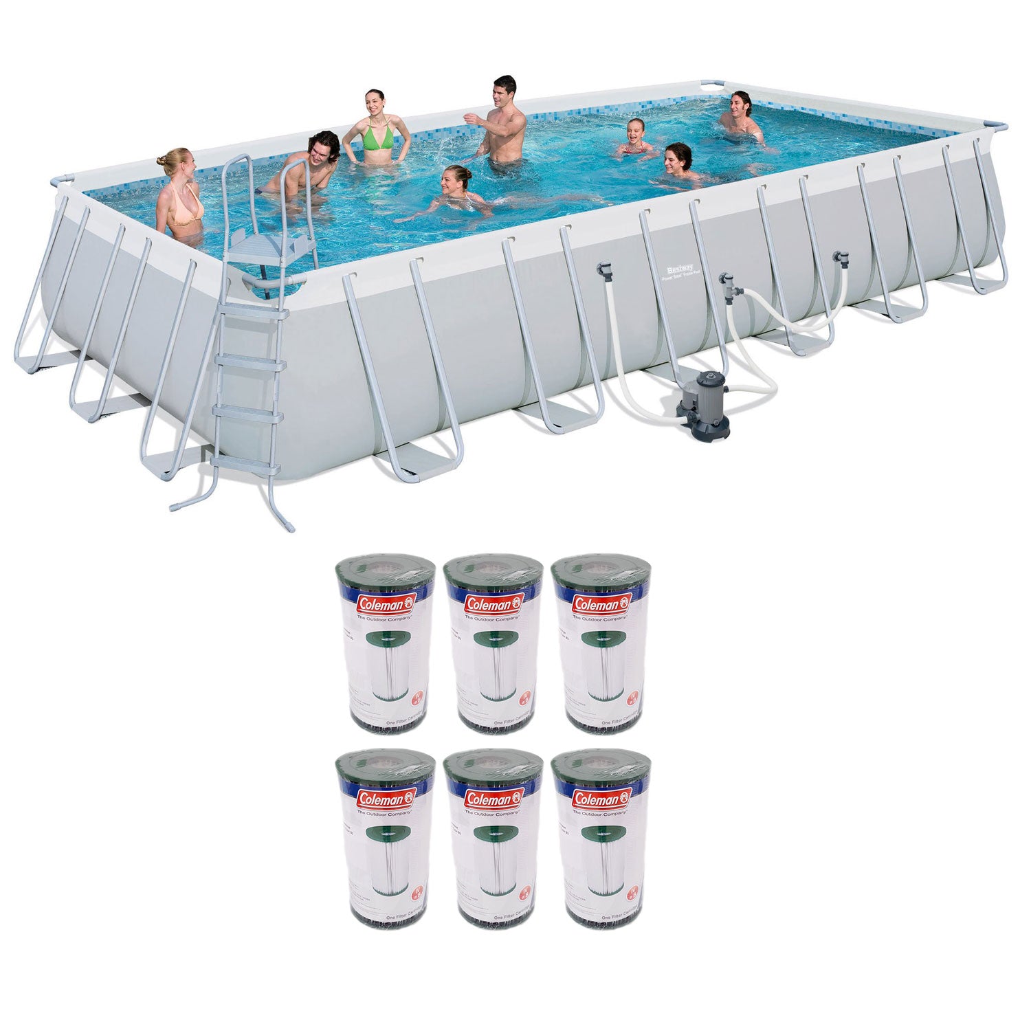 Bestway 24ft x 12ft x 52in Above Ground Pool + Type IV/B Cartridges (6 Pack) - VMInnovations