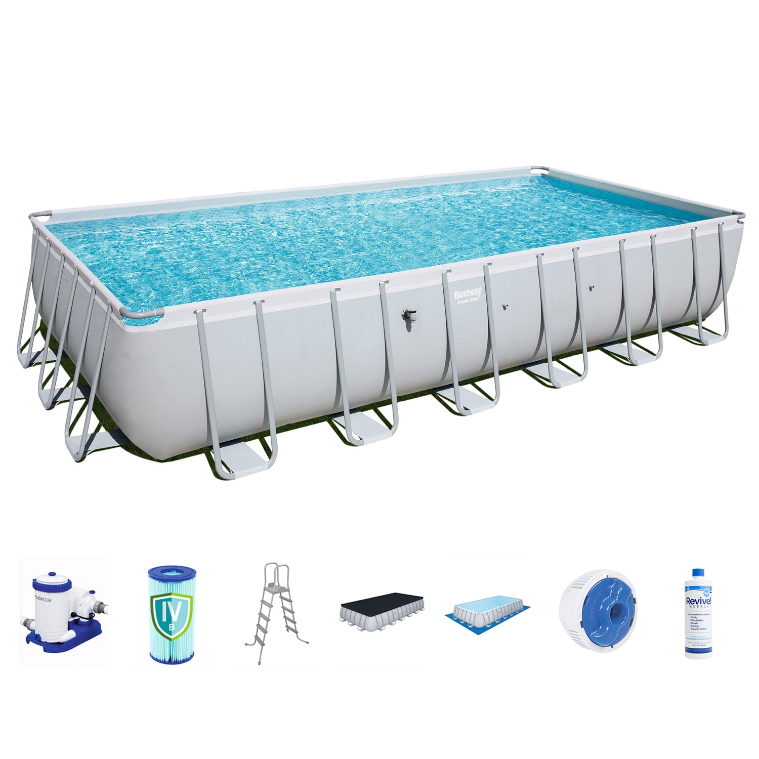 Bestway 56542E 24' x 12' x 52" Power Steel Frame Above Ground Swimming Pool Set