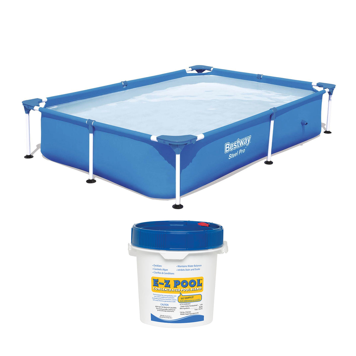 Bestway Steel Pro 7.25 x 5 x 1.4 Ft Rectangular Above Ground Kids Swimming Pool