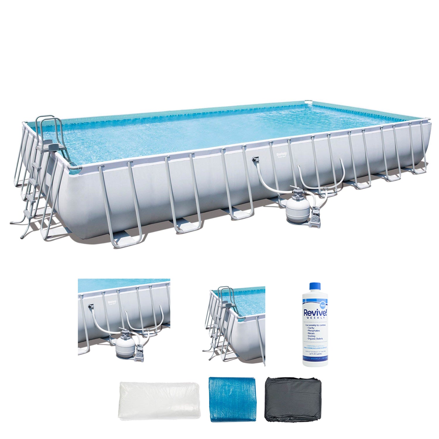 Bestway 56625E Power Steel 31ft x 16ft x 52in Rectangular Above Ground Pool Set