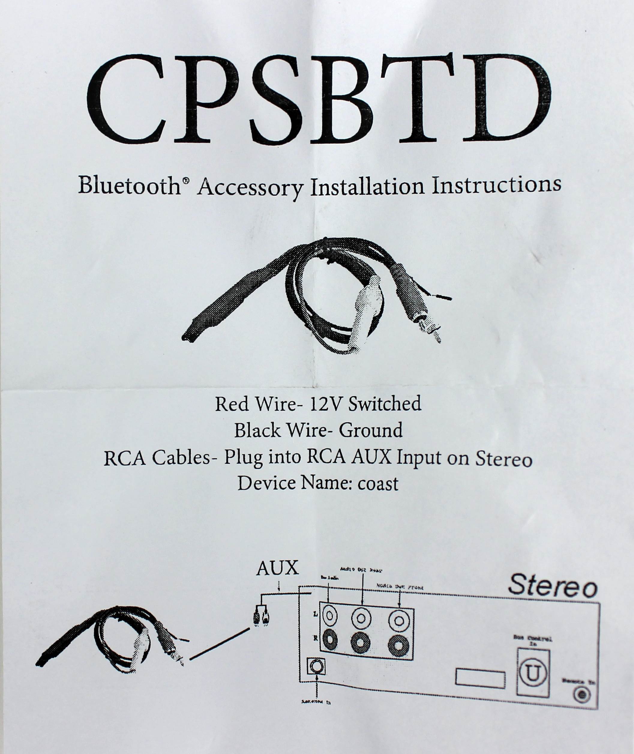 CPSBTD Add-On Bluetooth 12V Dongle RCA/AUX Input Car Receiver (Open Box)
