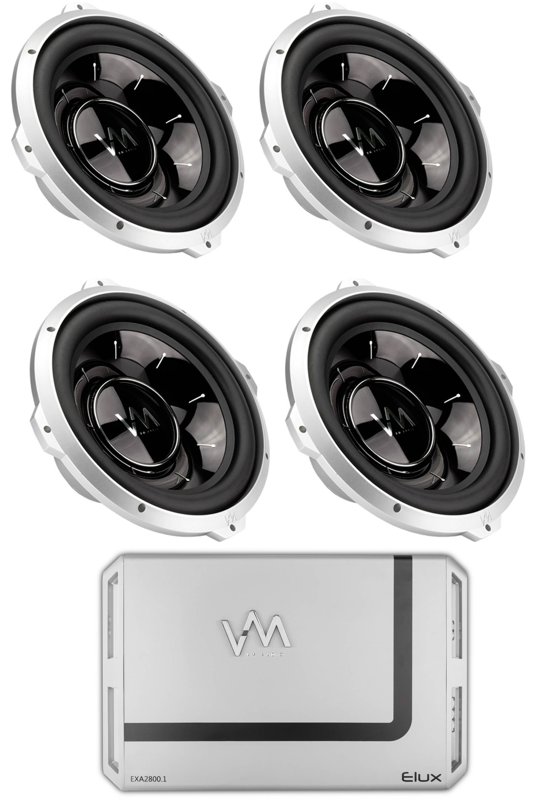 4 VM Audio SRW10 10" 3200W Car Subwoofers Subs DVC 4 Ohm 3200 Watts + Amplifier
