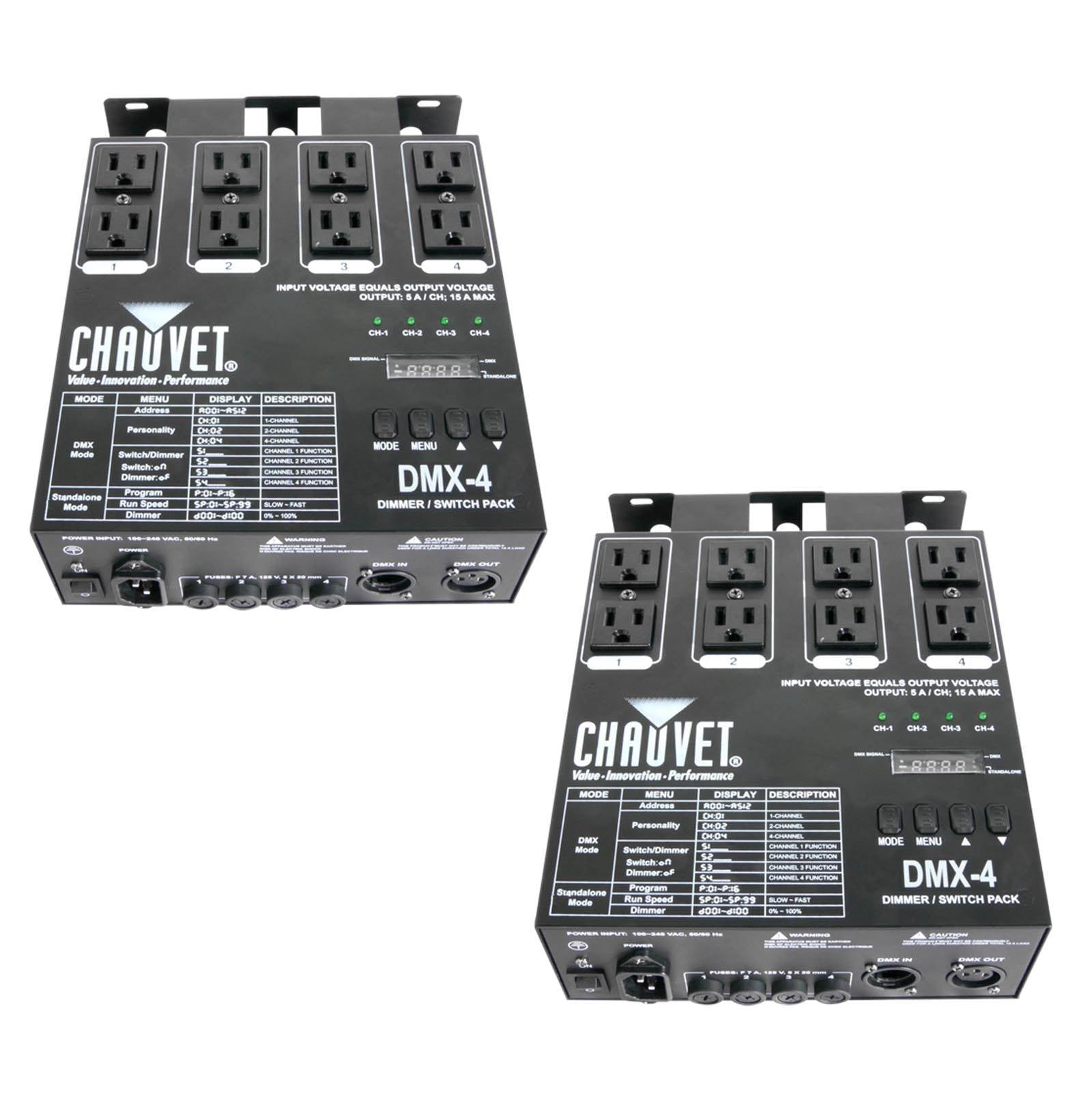 Chauvet 4 Channel DJ Dimmer/Switch Relay Pack Light Controllers (2 Pack) | DMX-4