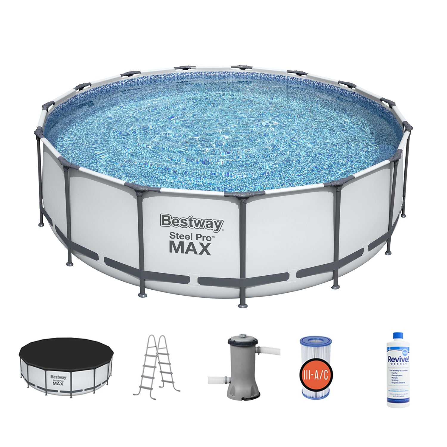 Bestway 15ft x 48in Steel Pro Max Round Frame Above Ground Swimming Pool Set - VMInnovations