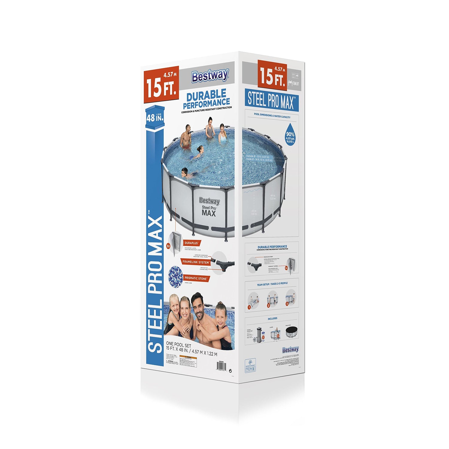 Bestway 15ft x 48in Steel Pro Max Round Frame Above Ground Swimming Pool Set - VMInnovations