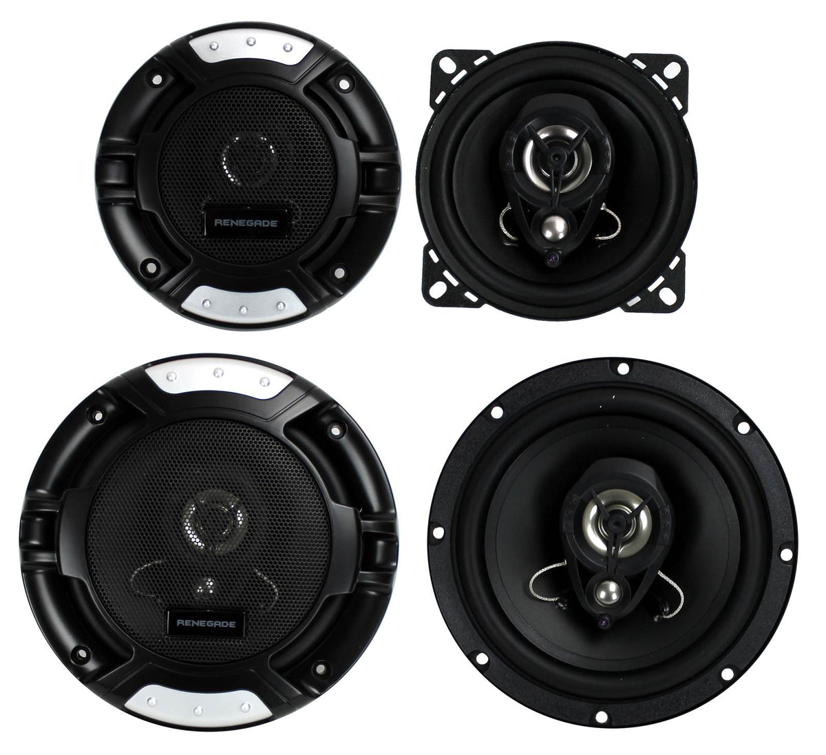 2) Renegade RX42 4" 120 Watt + 2) RX62 6.5" 200 Watt 3-Way Car Audio Speakers