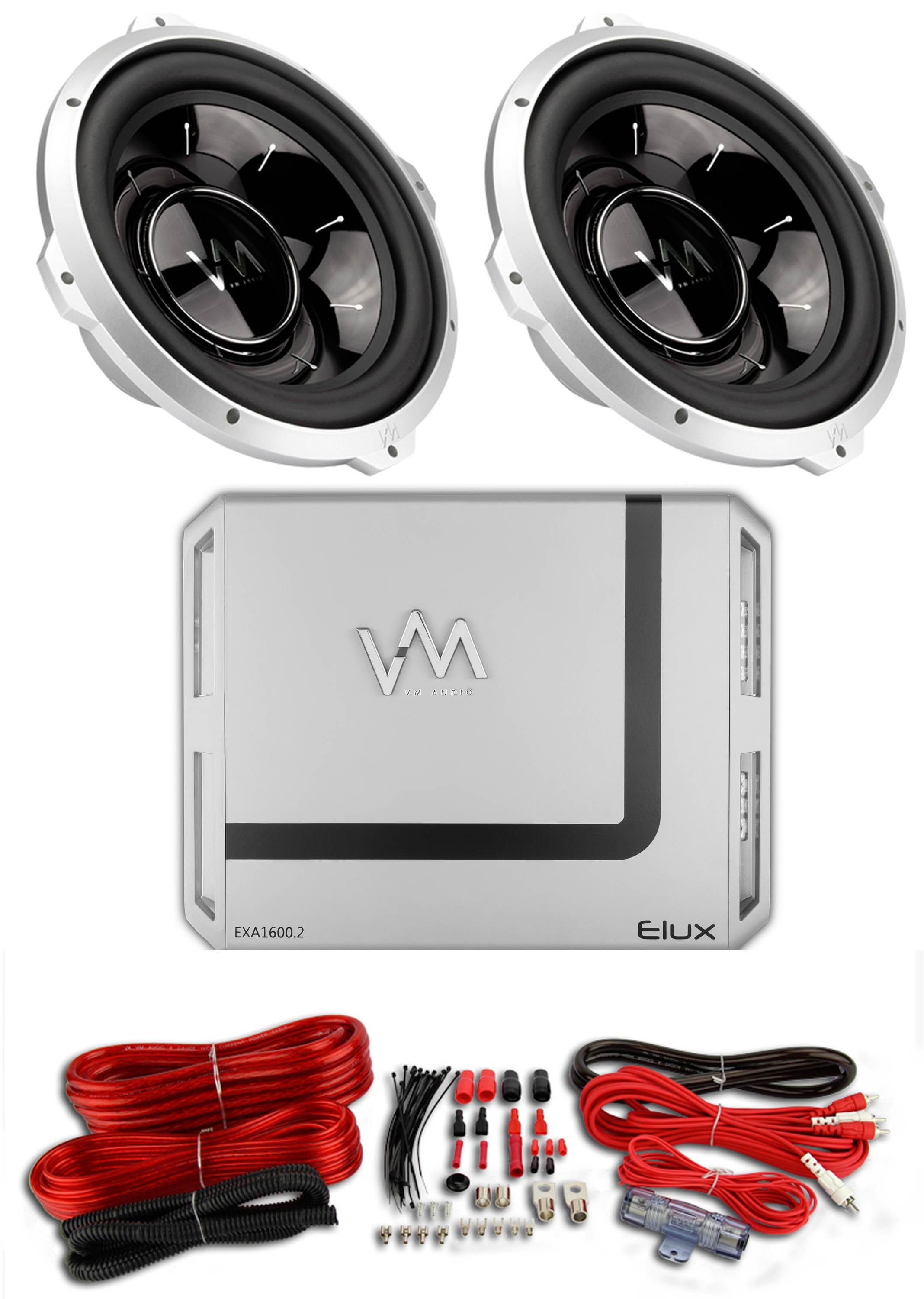 2) VM Audio SRW12 12" 2000W Car Subs DVC 4 Ohm + EXA1600.2 Amplifie + Wiring Kit