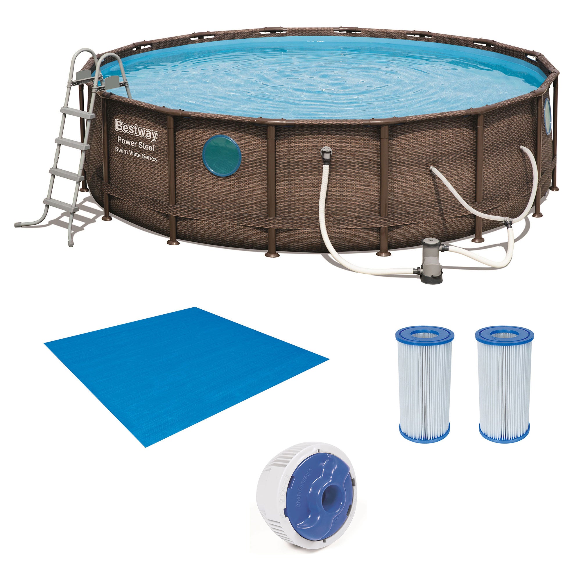 Bestway 16ft x 16ft x 48in Power Steel Swim Vista Pool Set with Cartridge Filter - VMInnovations
