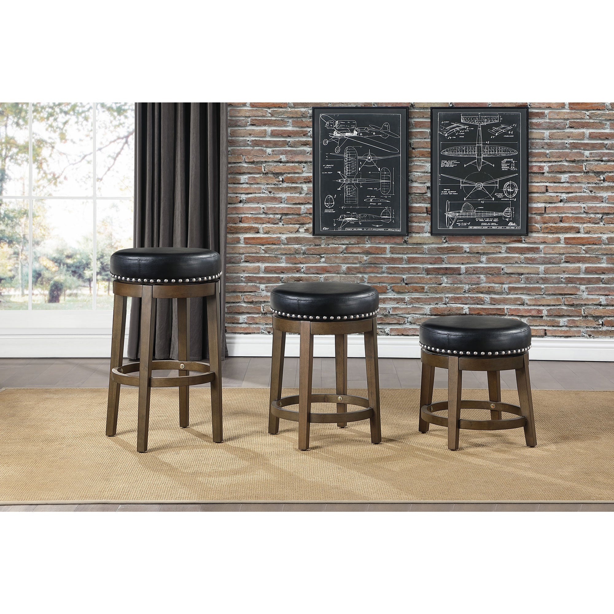 Lexicon Whitby 18 Inch Dining Height Round Swivel Seat Bar Stool, Black (2 Pack)