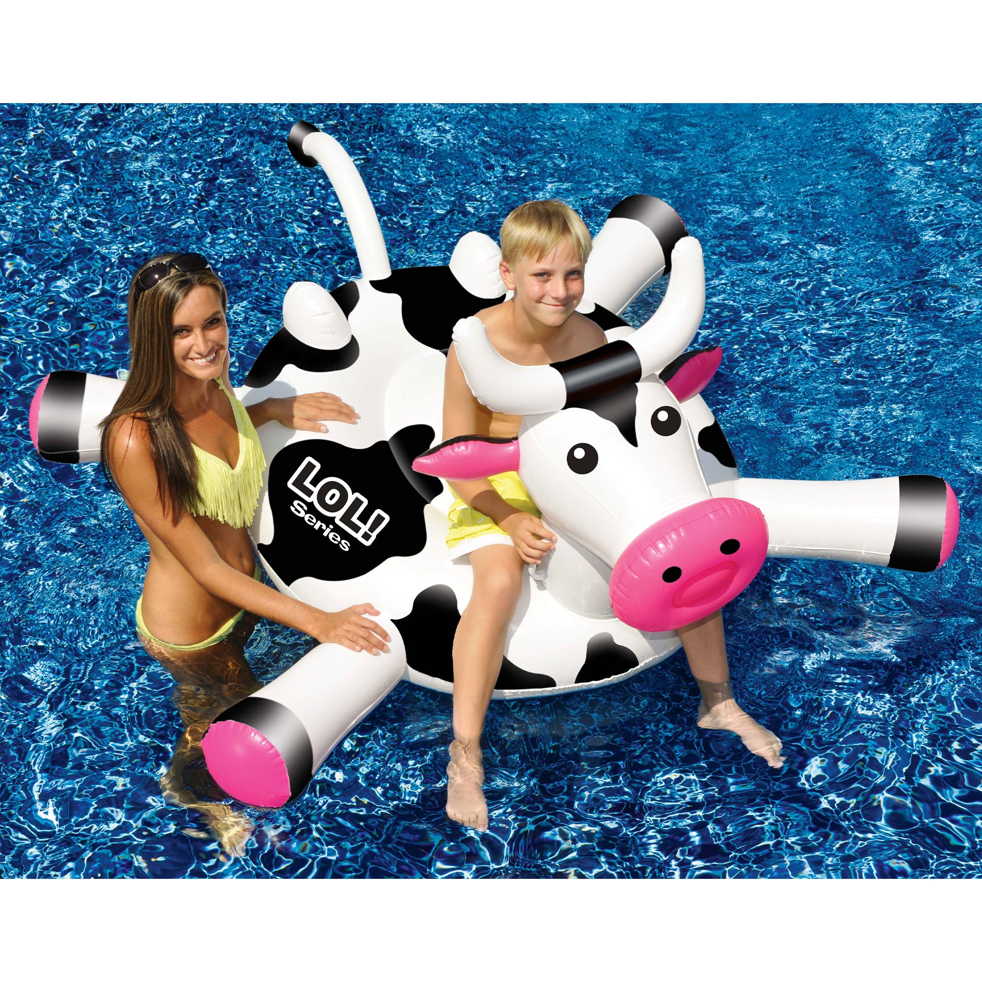 Swimline 90268 Swimming Pool Kids Rideable Cow Inflatable Toy w/ Electric Pump - VMInnovations