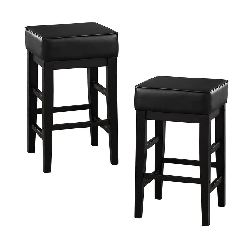 Lexicon 24 Inch Height Wooden Counter Stool Faux Leather Seat Barstool, Black