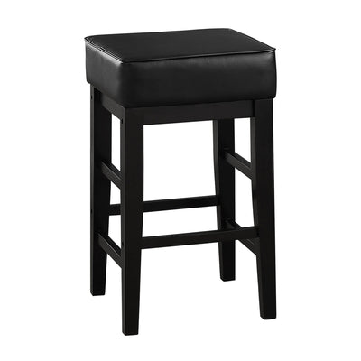 Lexicon 24 Inch Height Wooden Counter Stool Faux Leather Seat Barstool, Black
