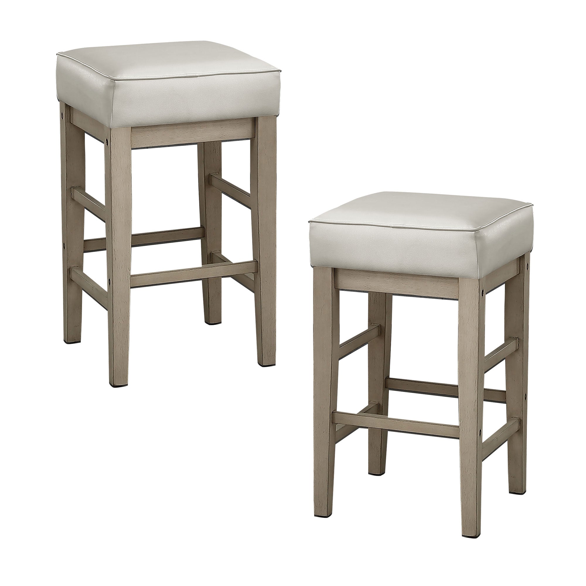 Lexicon 24" Height Wooden Counter Faux Leather Seat Barstool Set, White (4 Pack) - VMInnovations