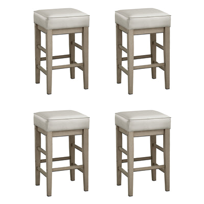 Lexicon 24" Height Wooden Counter Faux Leather Seat Barstool Set, White (4 Pack)