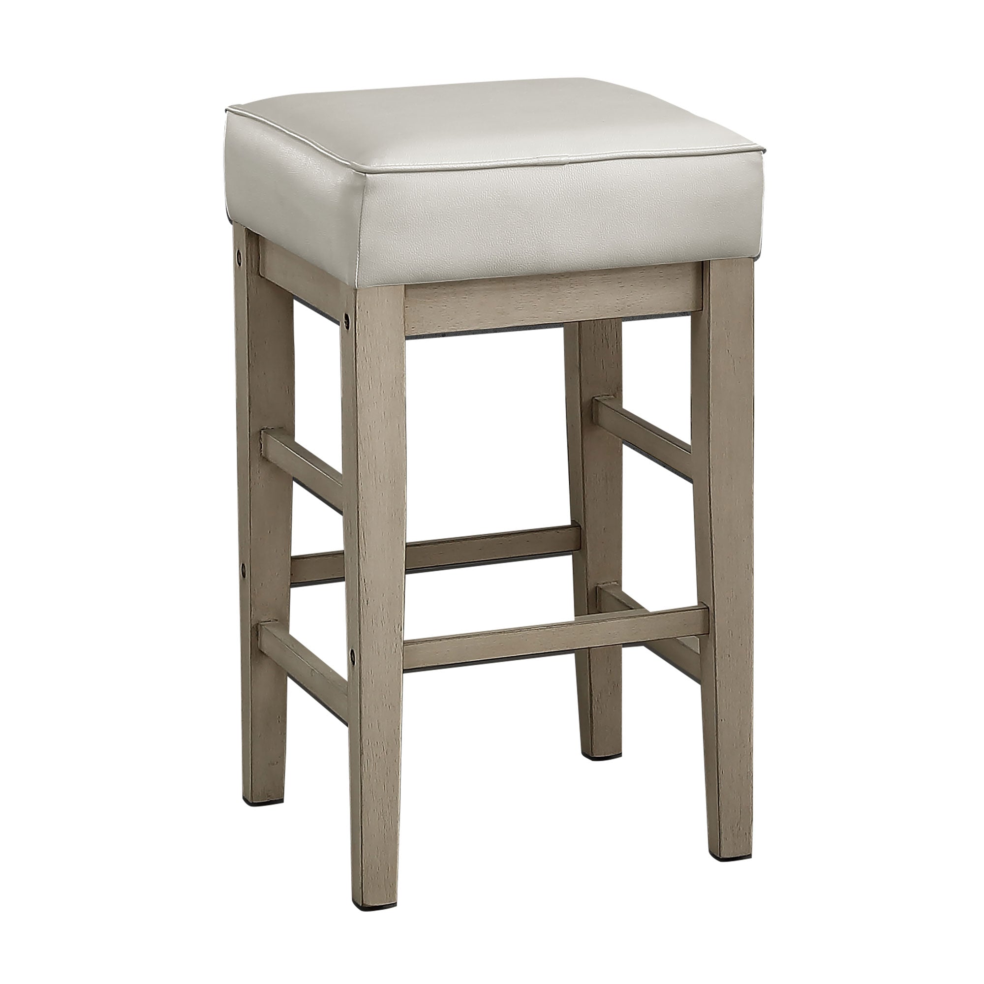 Lexicon 24" Height Wooden Counter Faux Leather Seat Barstool Set, White (4 Pack) - VMInnovations