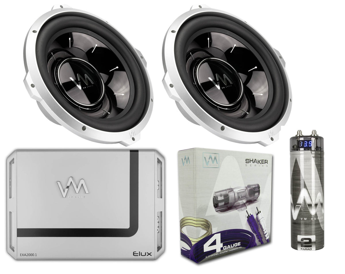 2 VM Audio SRW12 12" 2000W Car Subwoofers 2000W + Mono Amplifier + Wiring + Cap
