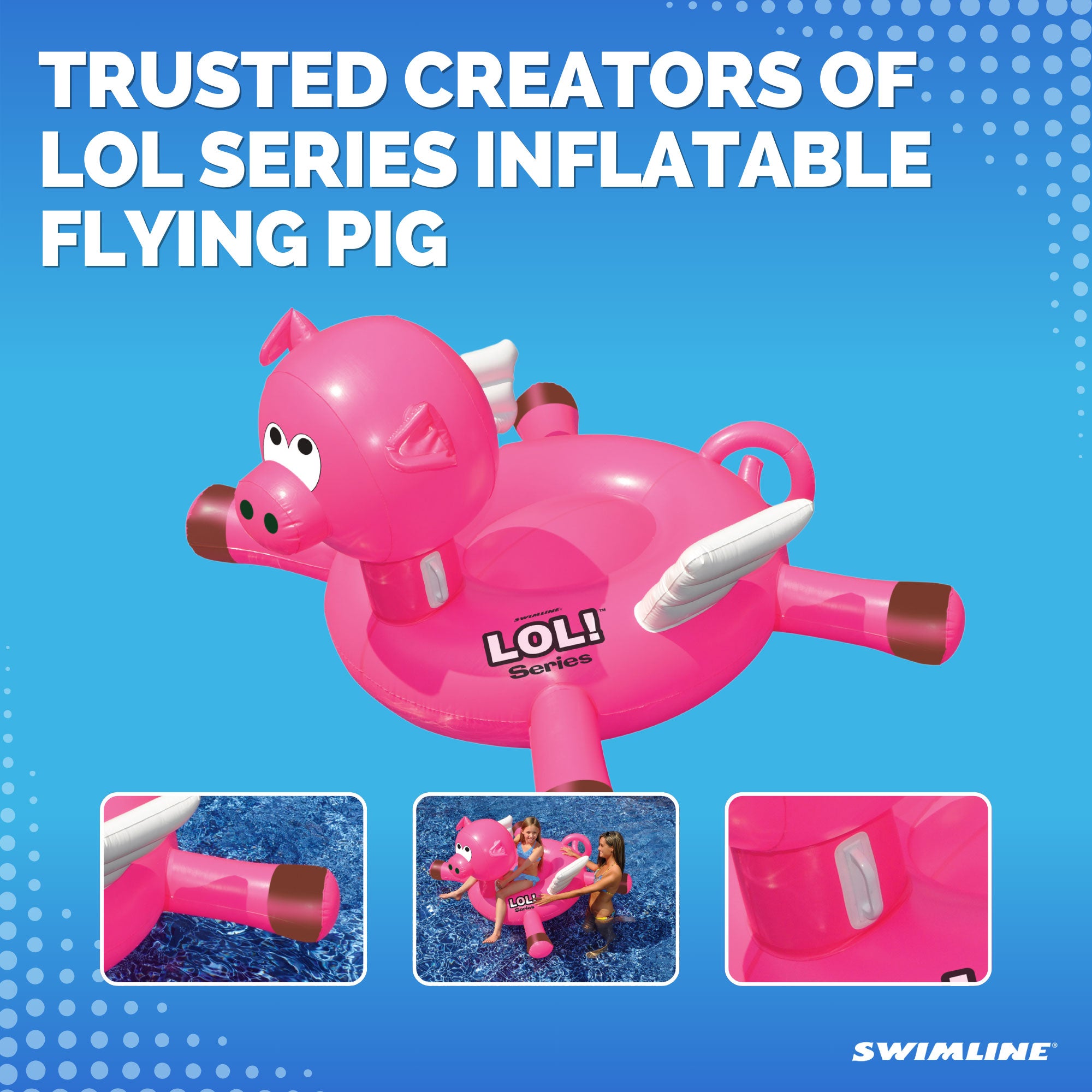 Swimline LOL Swimming Pool Giant Rideable Flying Pig Inflatable Float (Open Box)