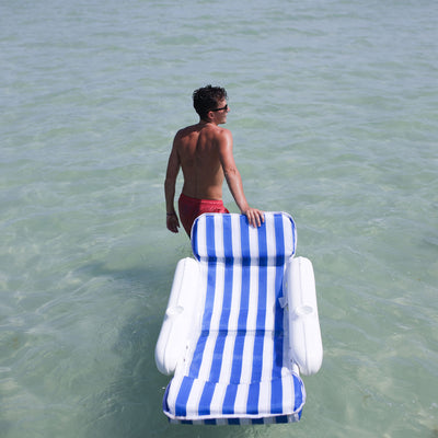 Swimline SunChaser Padded Floating Luxury Pool Lounge Sling Chair, Blue/White