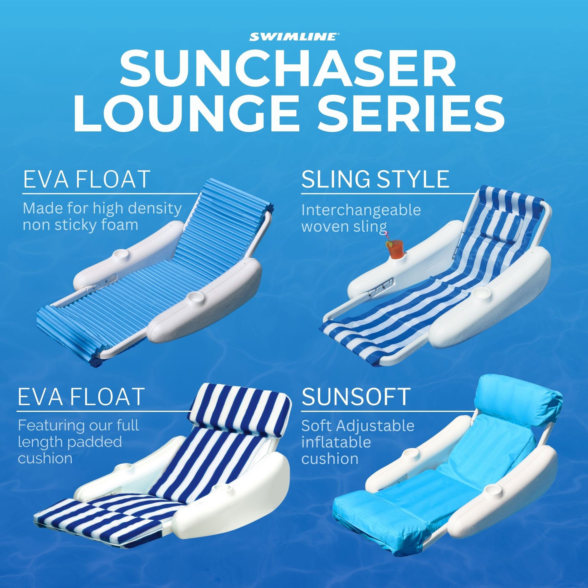 Swimline 10010 SunChaser Swimming Pool Padded Floating Chair Lounger (Open Box) - VMInnovations