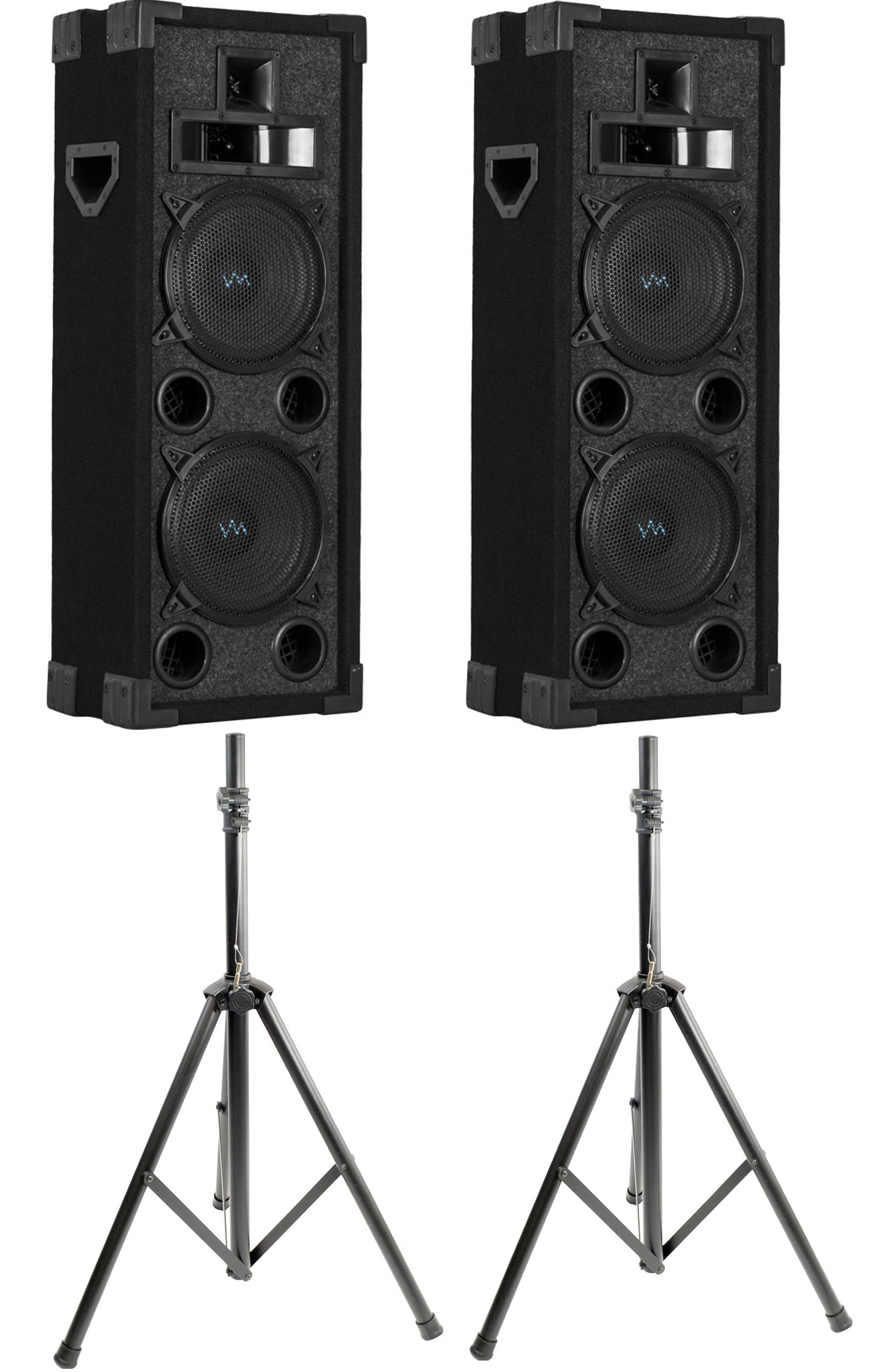 2) VM Audio VAS4212P 3600 Watt 4-Way Dual 12" DJ Loud Speakers + Tripod Stands