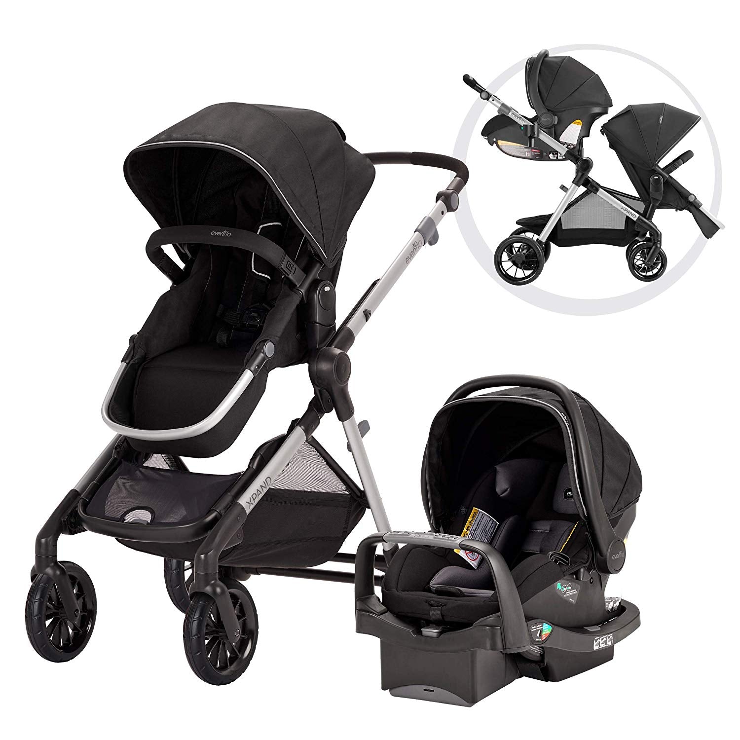 Evenflo Pivot Xpand Stroller & SafeMax Infant Car Seat System, Black (Open Box)