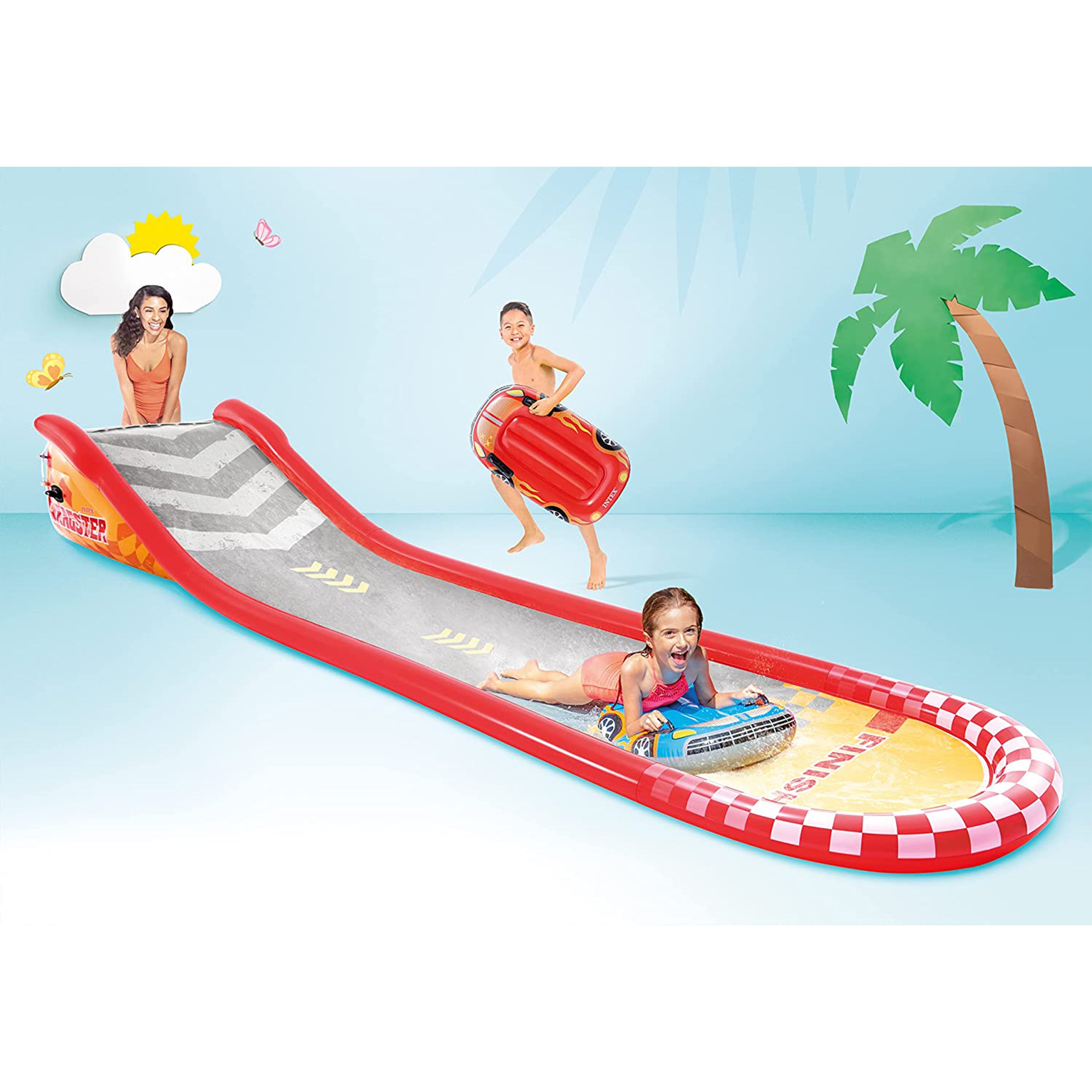 Intex 58x13" Inflatable Sunset Pool and 221" Racing Water Slide w/ 2 Surf Riders - VMInnovations